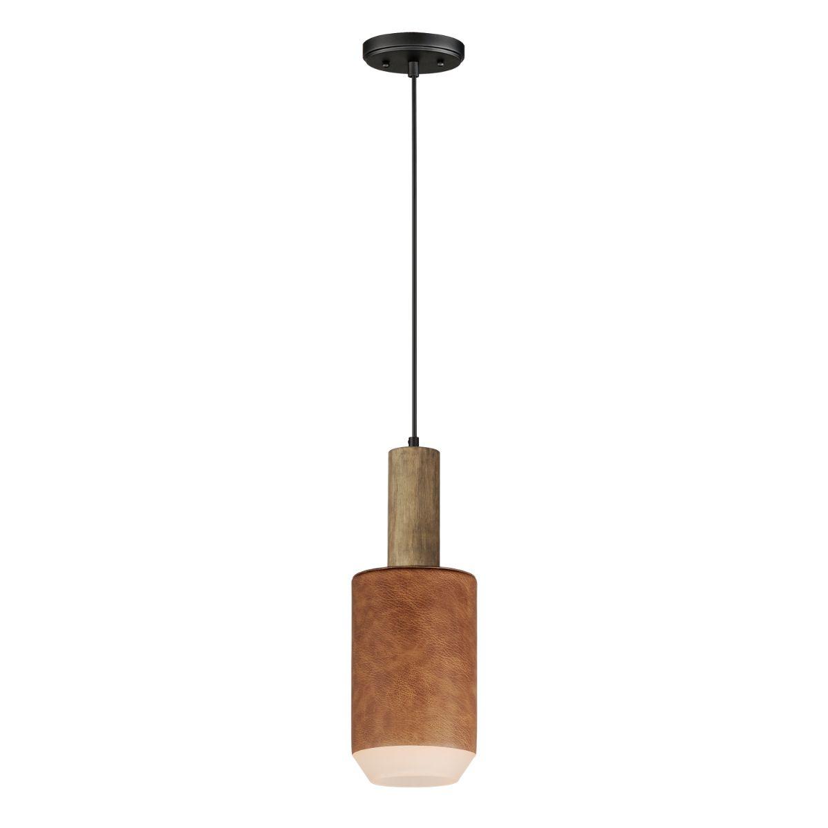 SCOUT 7 in. LED Pendant Light Weathered Wood & Tan Leather