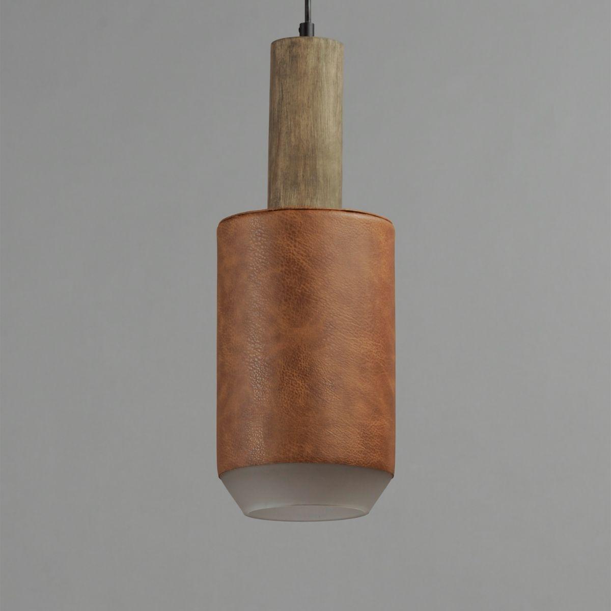 SCOUT 7 in. LED Pendant Light Weathered Wood & Tan Leather