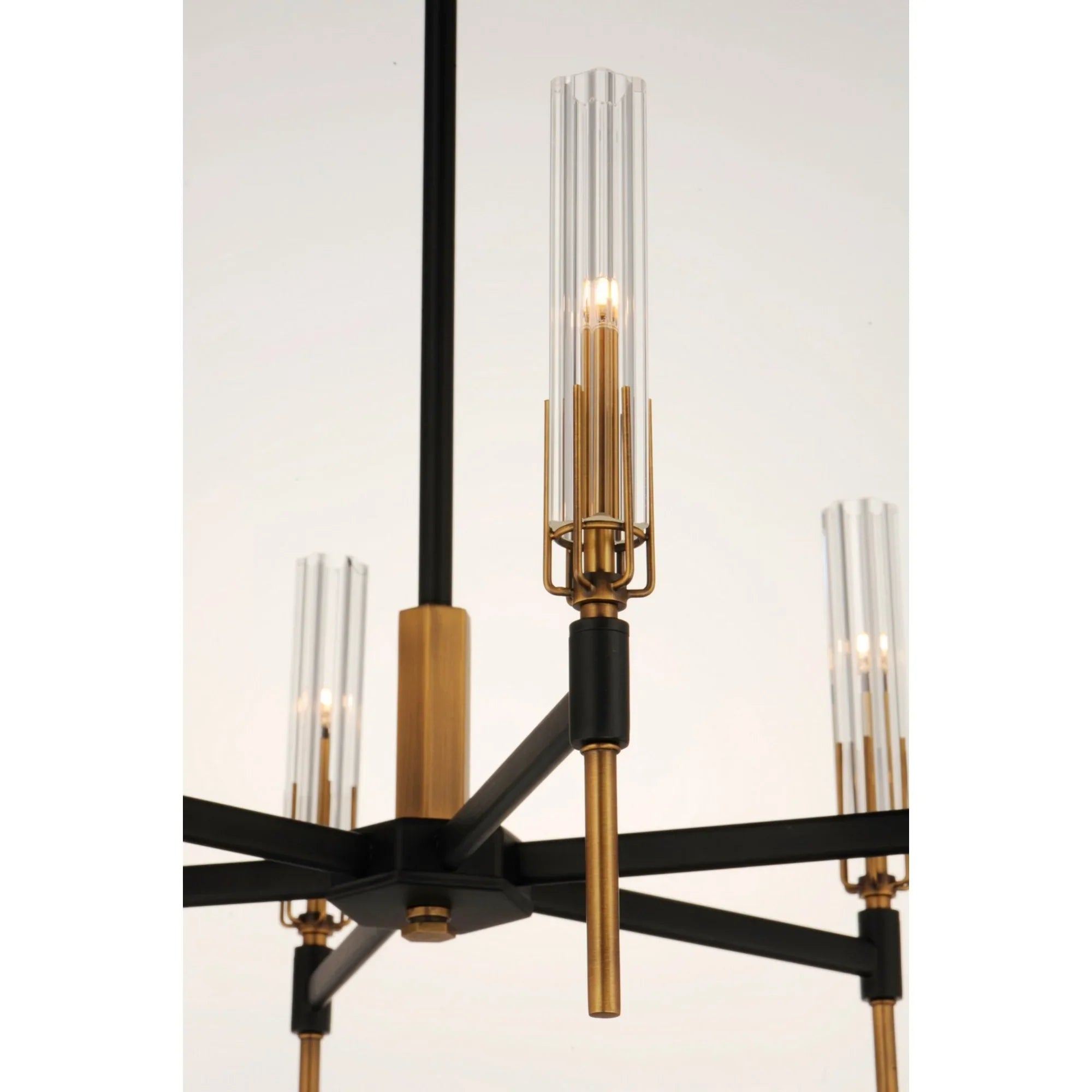 Flambeau 33" LED Chandelier, Black & Antique Brass Finish - Bees Lighting
