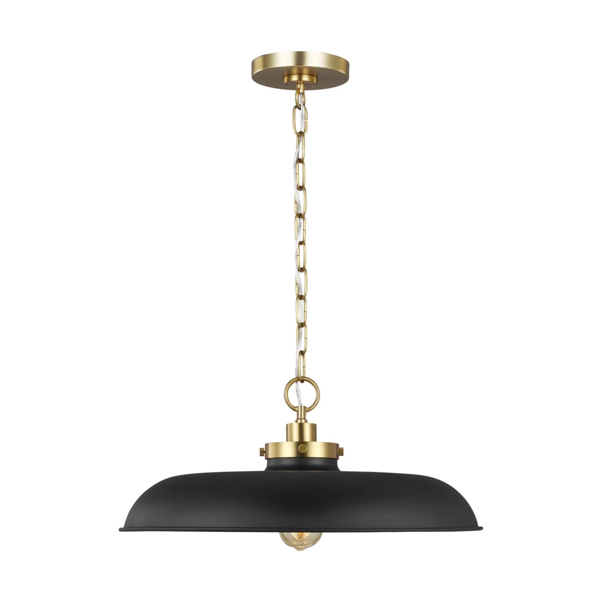Wellfleet Medium Wide Pendant, Midnight Black & Burnished Brass Finish - Bees Lighting