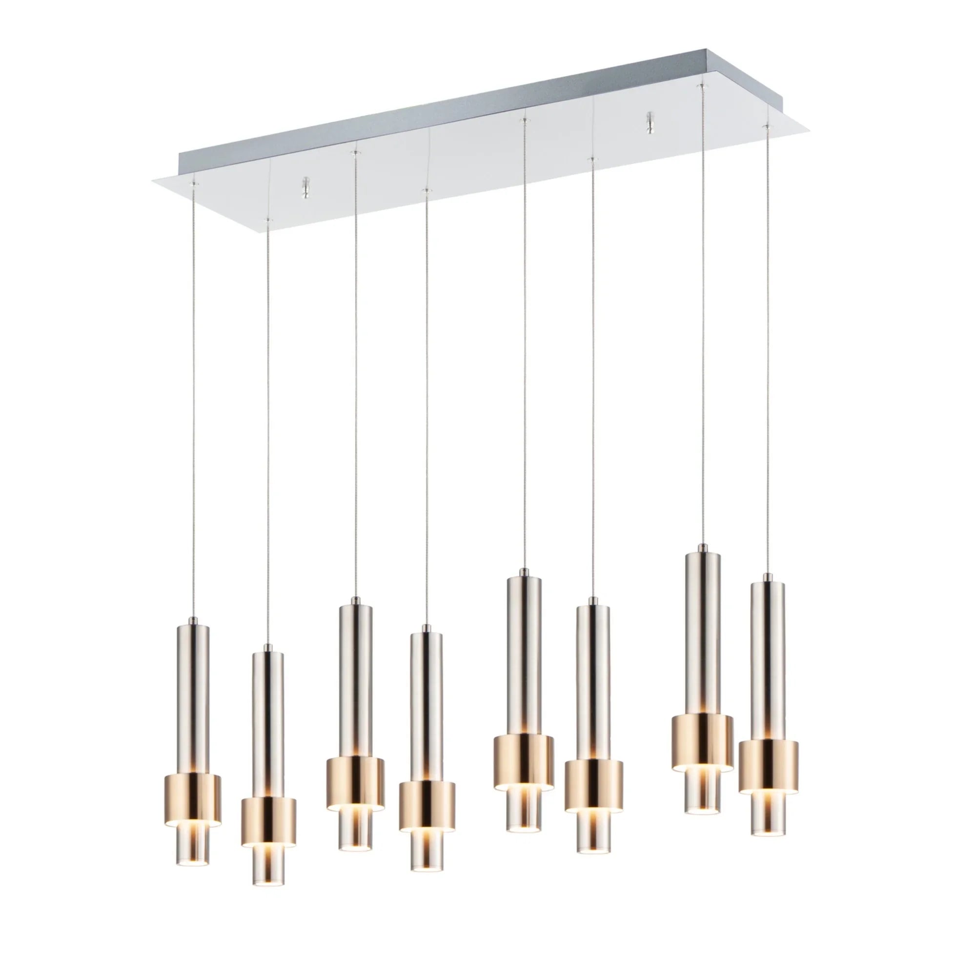 Reveal 32" 8-Light Linear LED Pendant, Satin Nickel & Satin Brass Finish - Bees Lighting