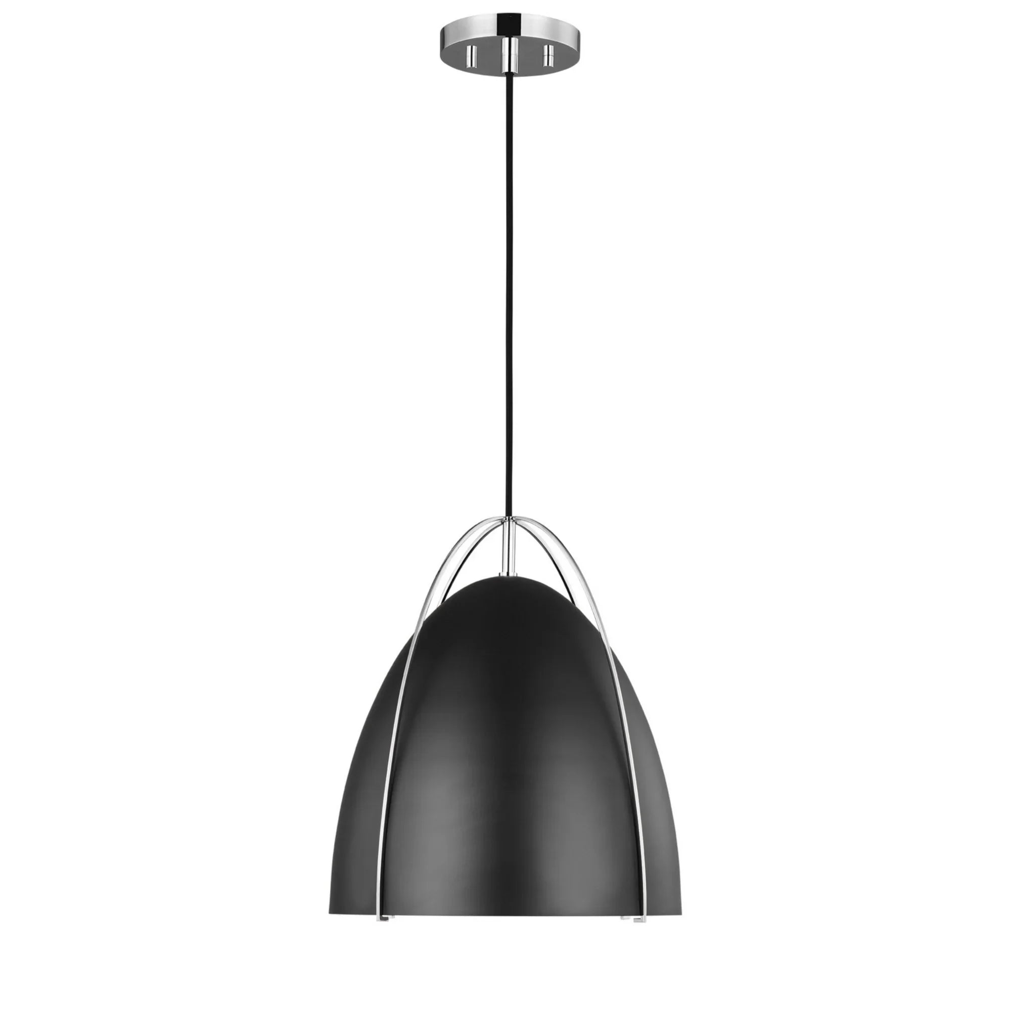 Norman 13" Medium Pendant, Chrome Finish with Midnight Black Shade - Bees Lighting