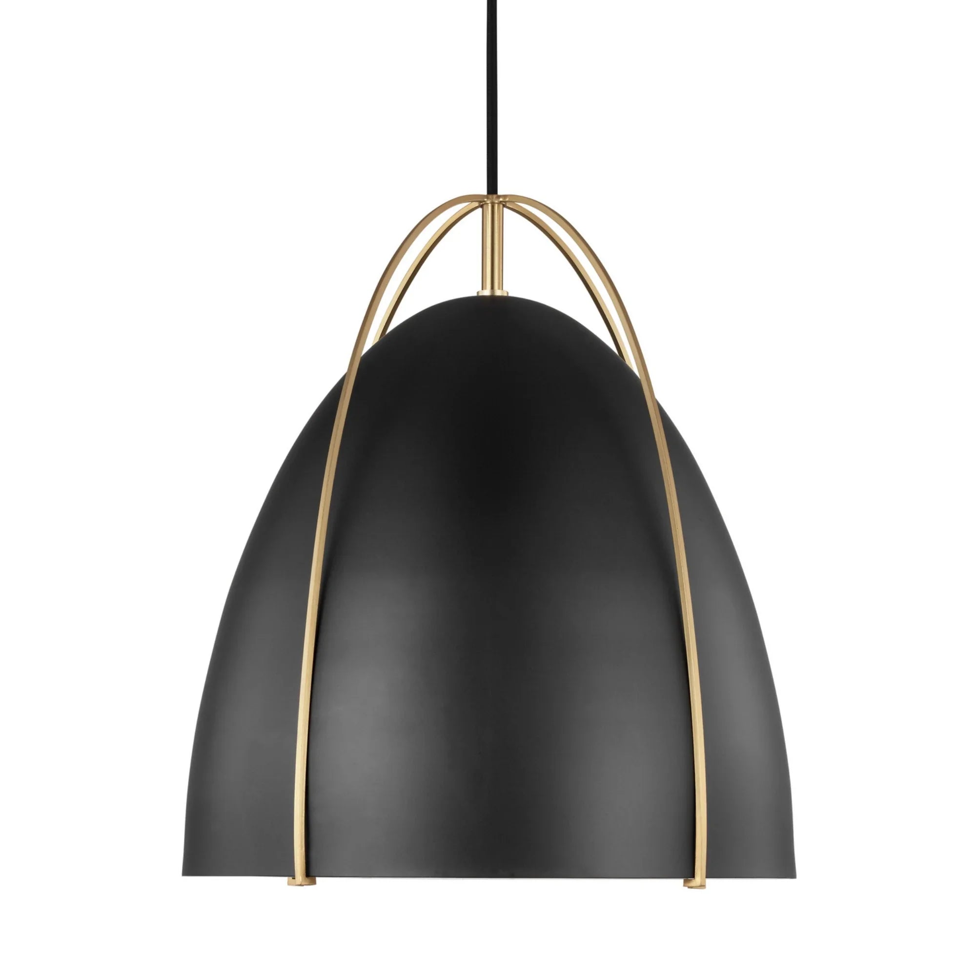 Norman 13" Medium Pendant, Satin Brass Finish with Midnight Black Shade - Bees Lighting