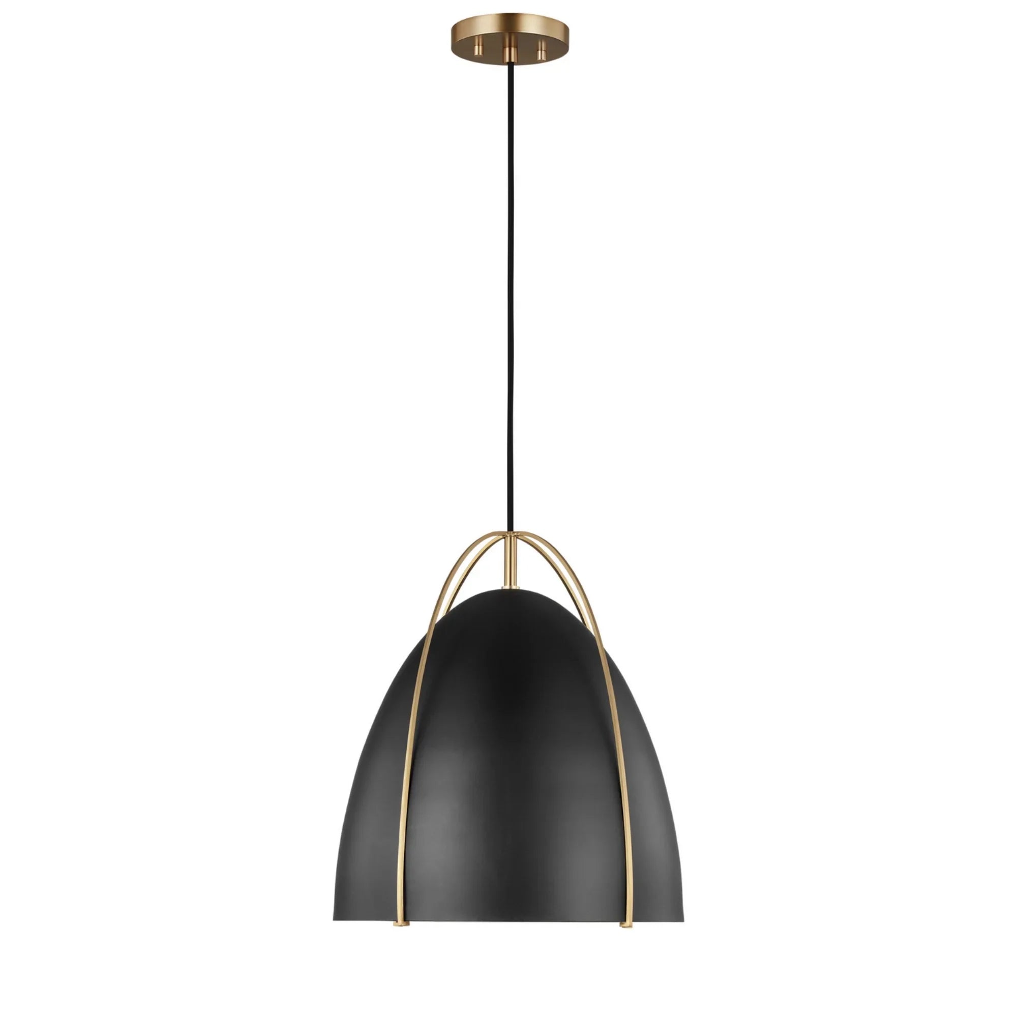 Norman 13" Medium Pendant, Satin Brass Finish with Midnight Black Shade - Bees Lighting