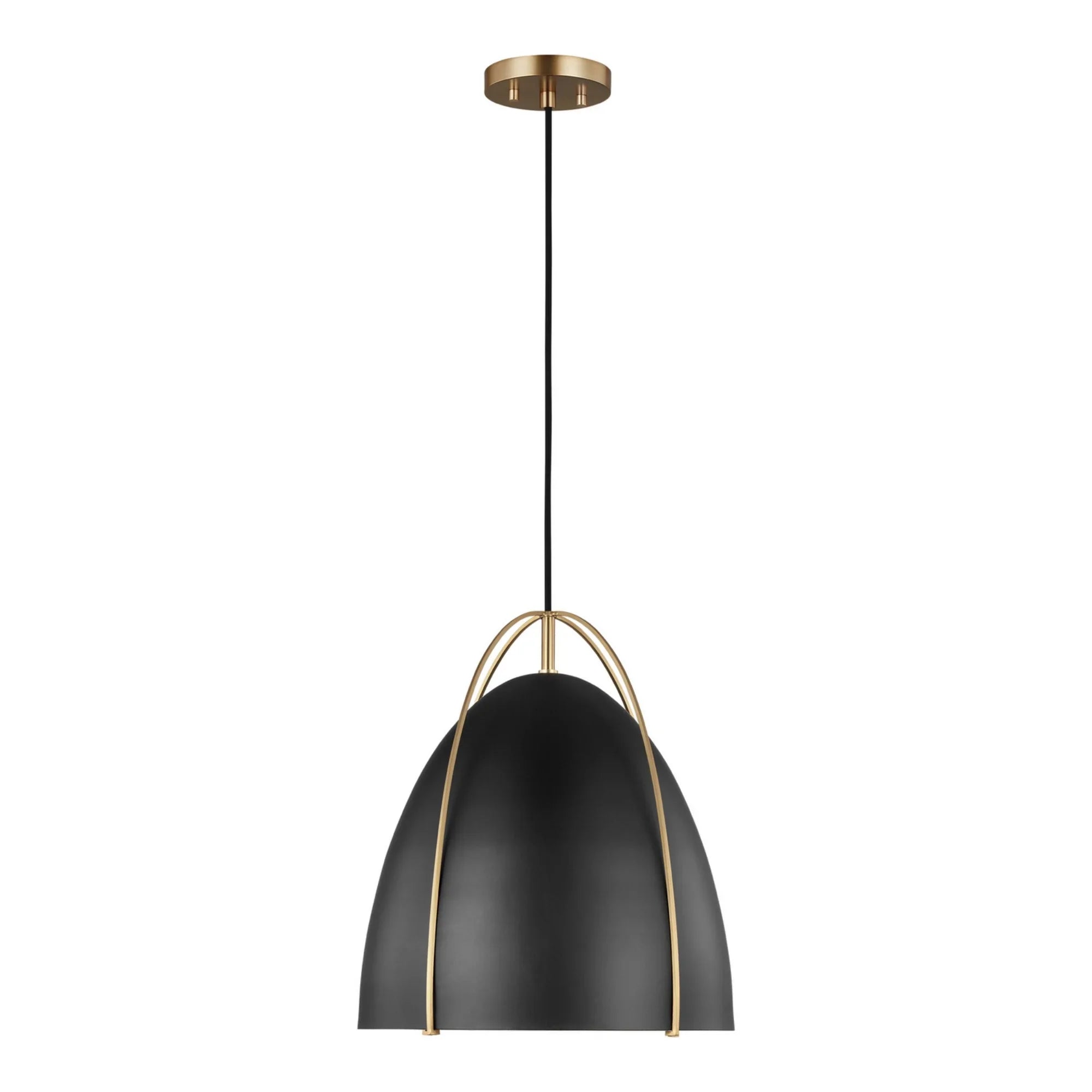 Norman 13" LED Medium Pendant, Satin Brass Finish with Midnight Black Shade - Bees Lighting