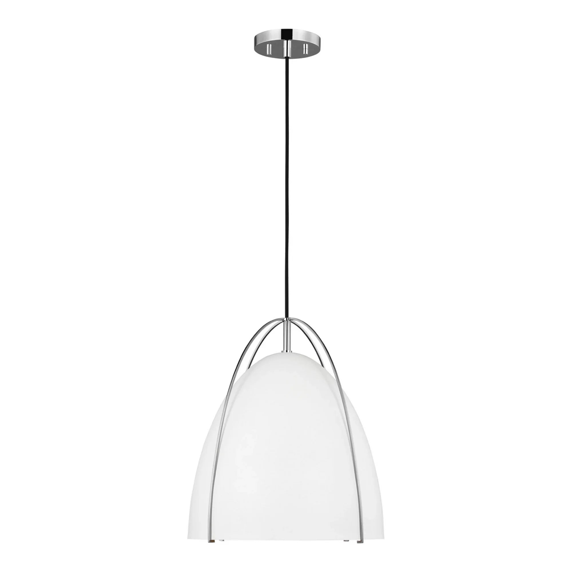 Norman 13" LED Medium Pendant, Chrome Finish with Matte White Shade - Bees Lighting