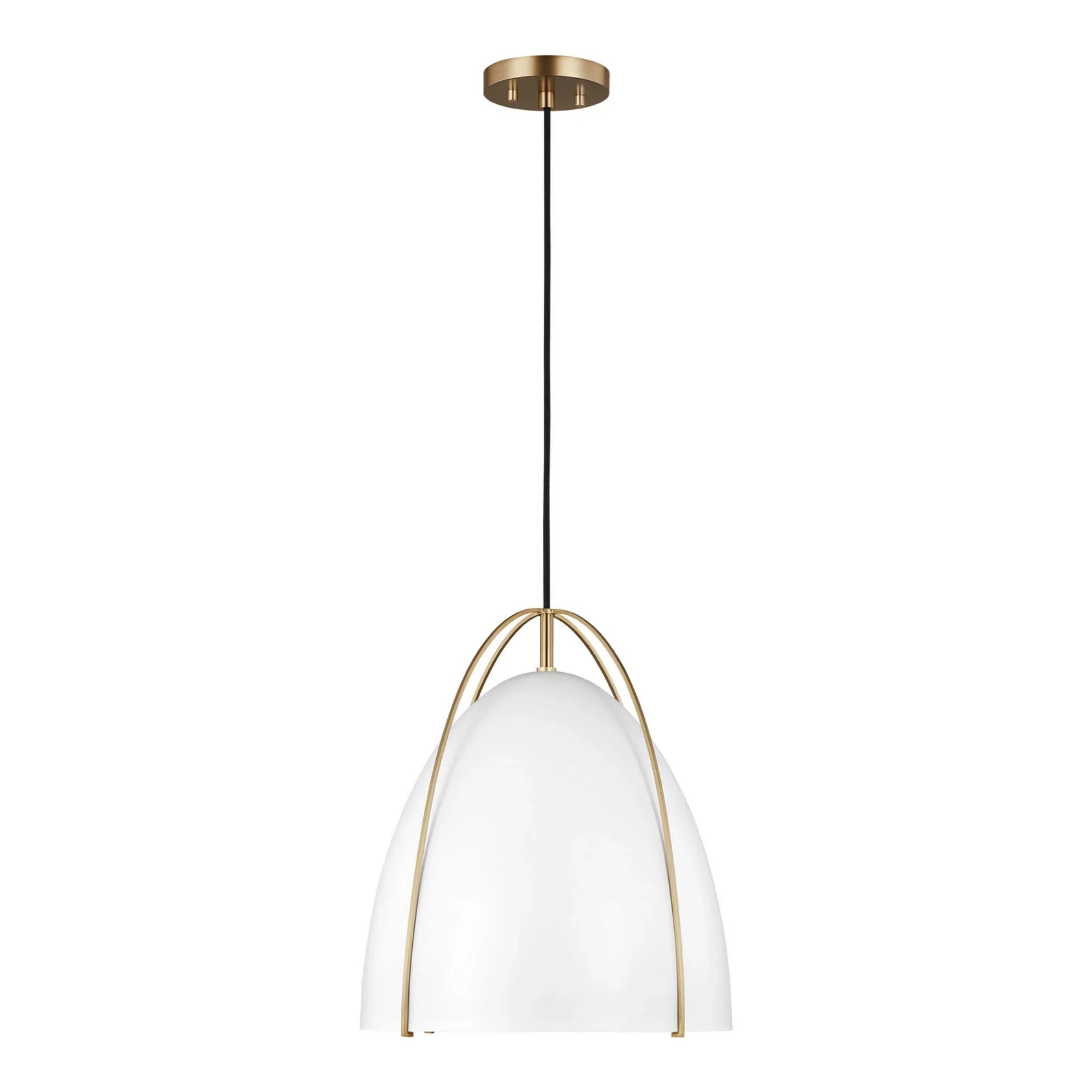 Norman 13" LED Medium Pendant, Satin Brass Finish with Matte White Shade - Bees Lighting