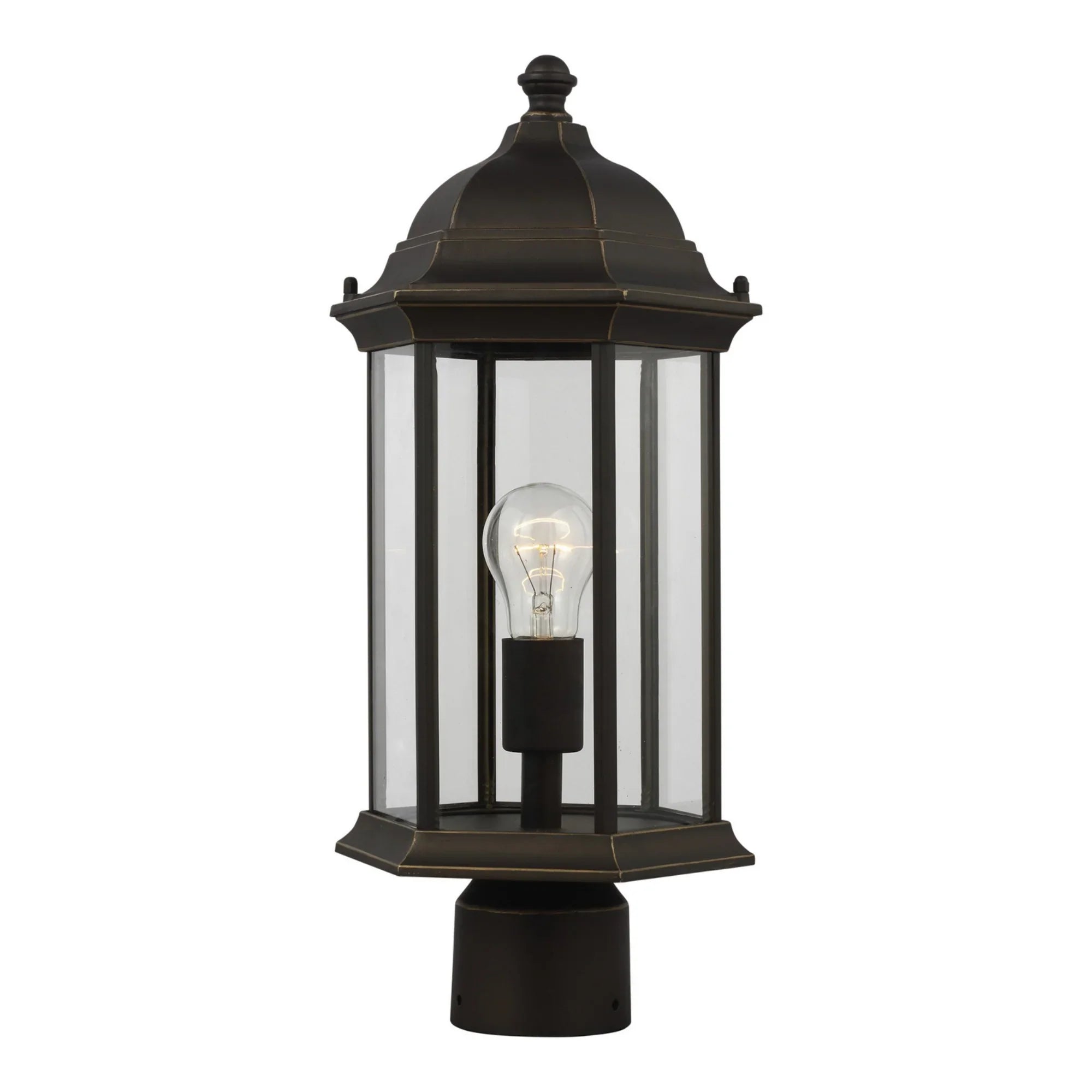 Sevier 18" Medium Outdoor Post Lantern, Antique Bronze Finish with Clear Glass - Bees Lighting