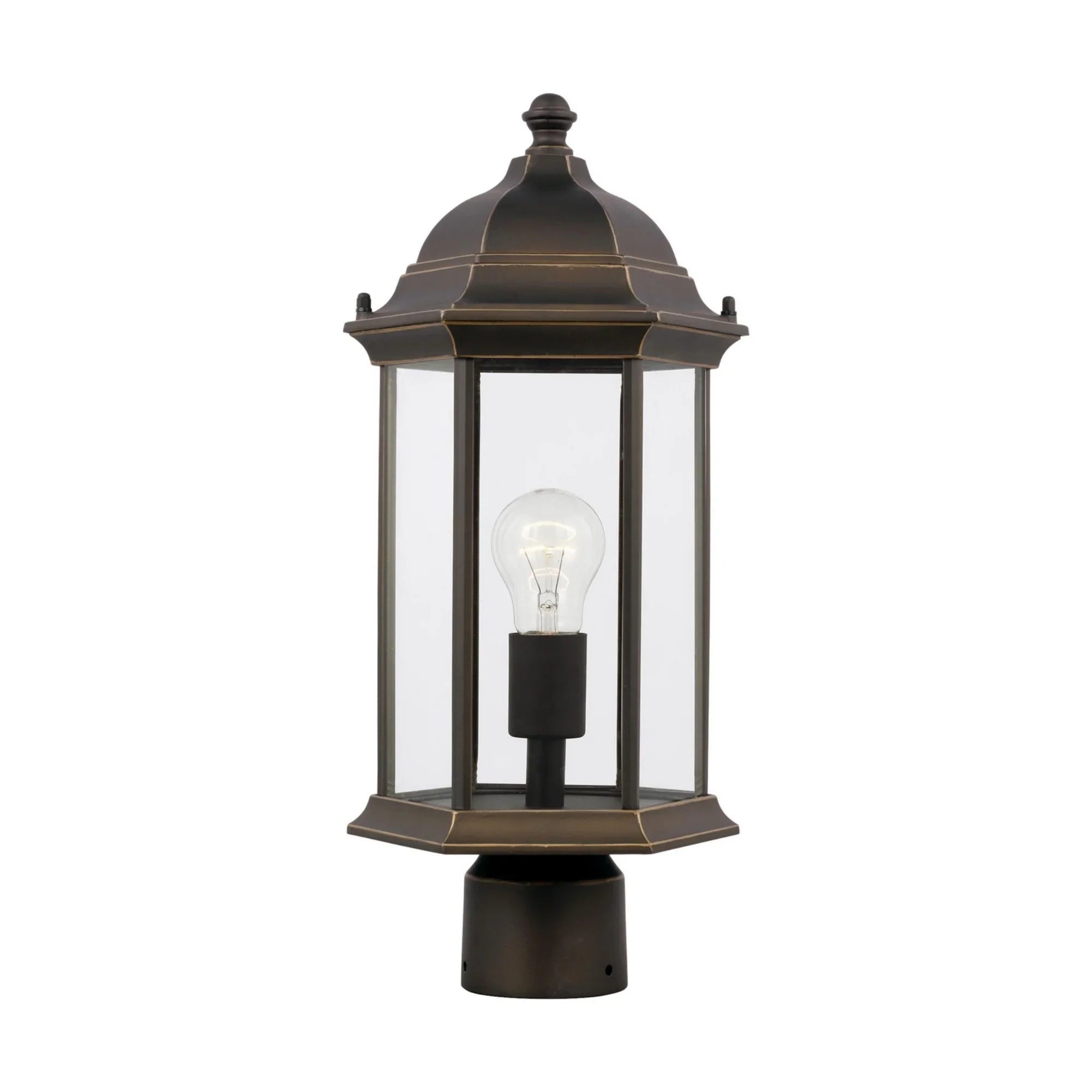 Sevier 18" Medium Outdoor Post Lantern, Antique Bronze Finish with Clear Glass - Bees Lighting