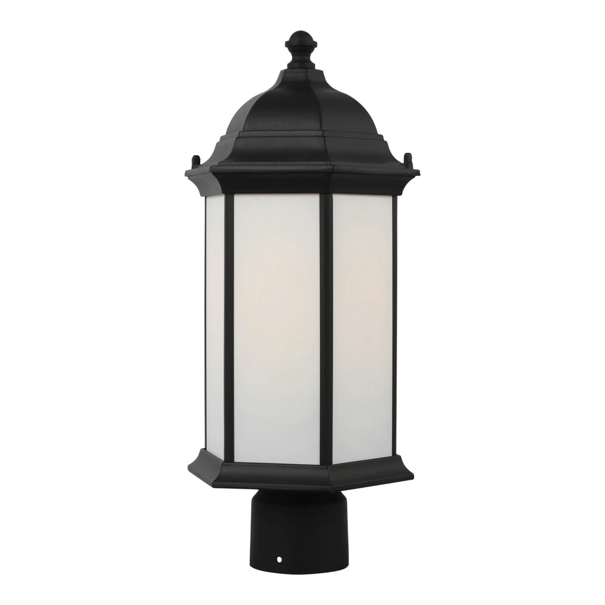 Sevier 18" Medium Outdoor Post Lantern, Black Finish with Satin Etched Glass - Bees Lighting