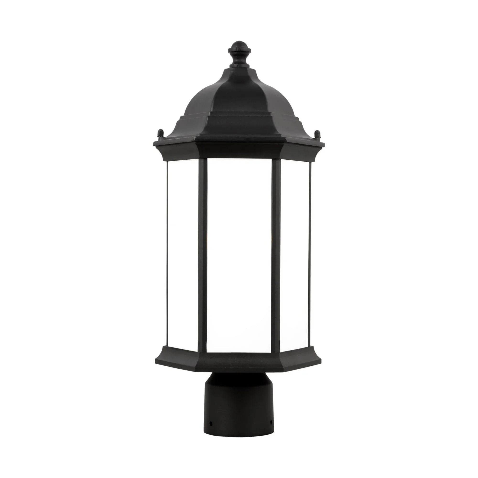 Sevier 18" Medium Outdoor Post Lantern, Black Finish with Satin Etched Glass - Bees Lighting