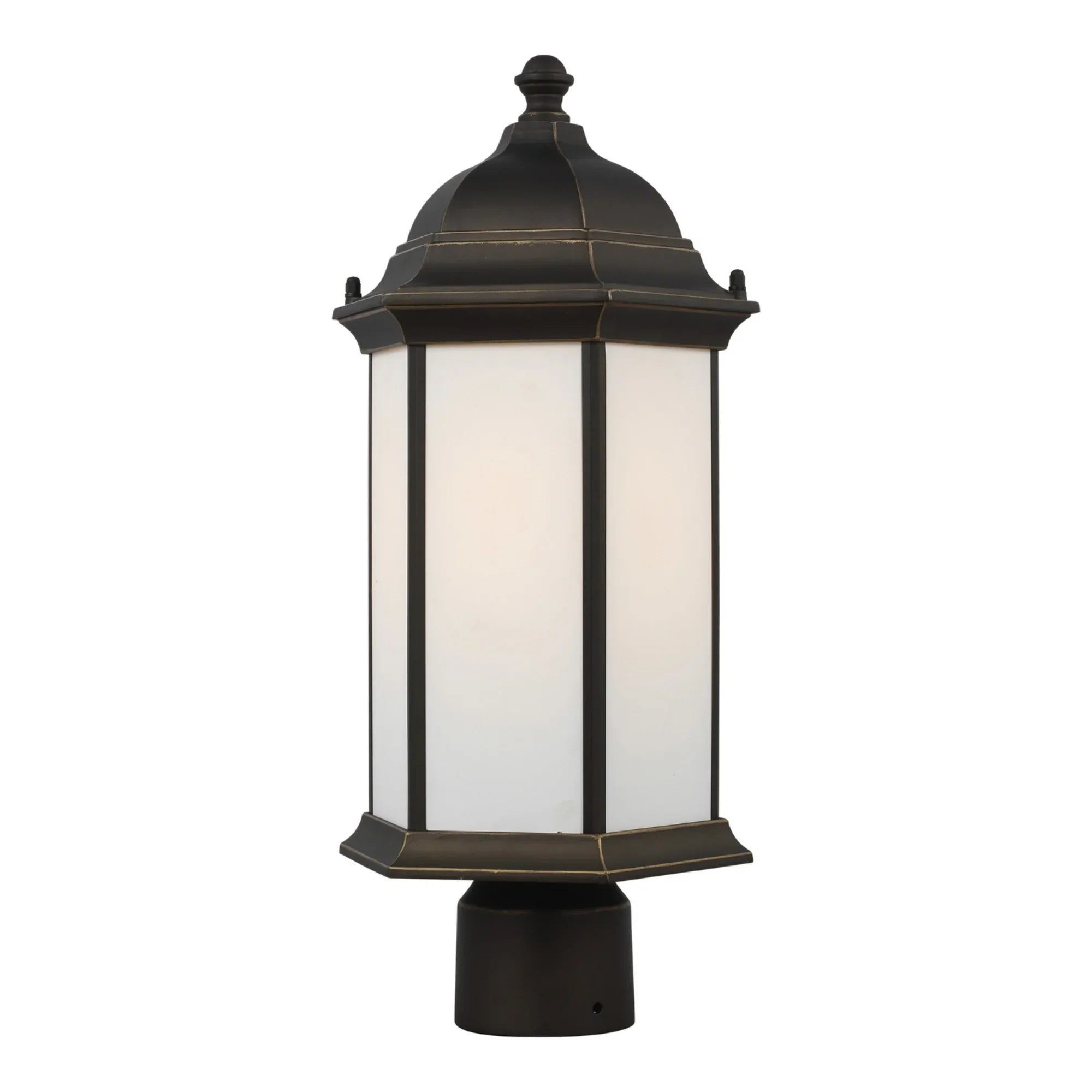 Sevier 18" Medium Outdoor Post Lantern, Antique Bronze Finish with Satin Etched Glass - Bees Lighting