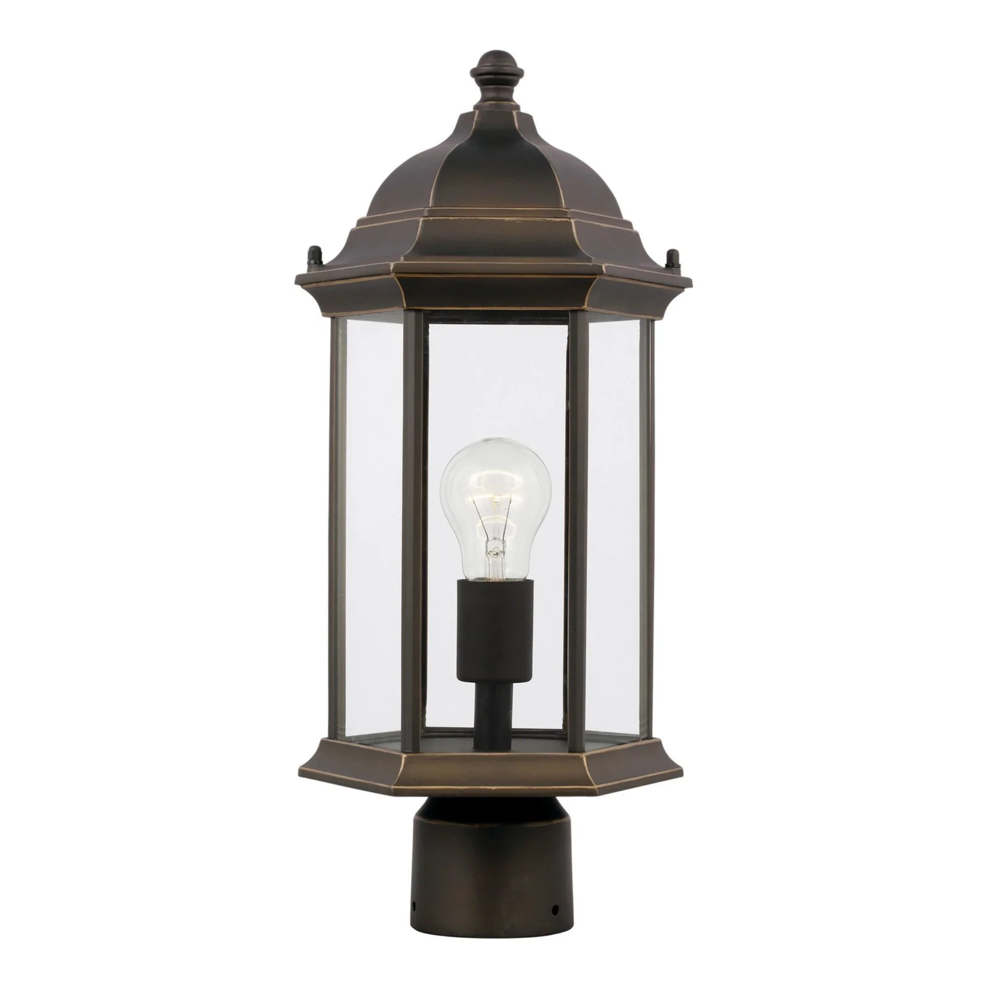 Sevier 18" Medium Outdoor Post Lantern, Antique Bronze Finish with Satin Etched Glass - Bees Lighting