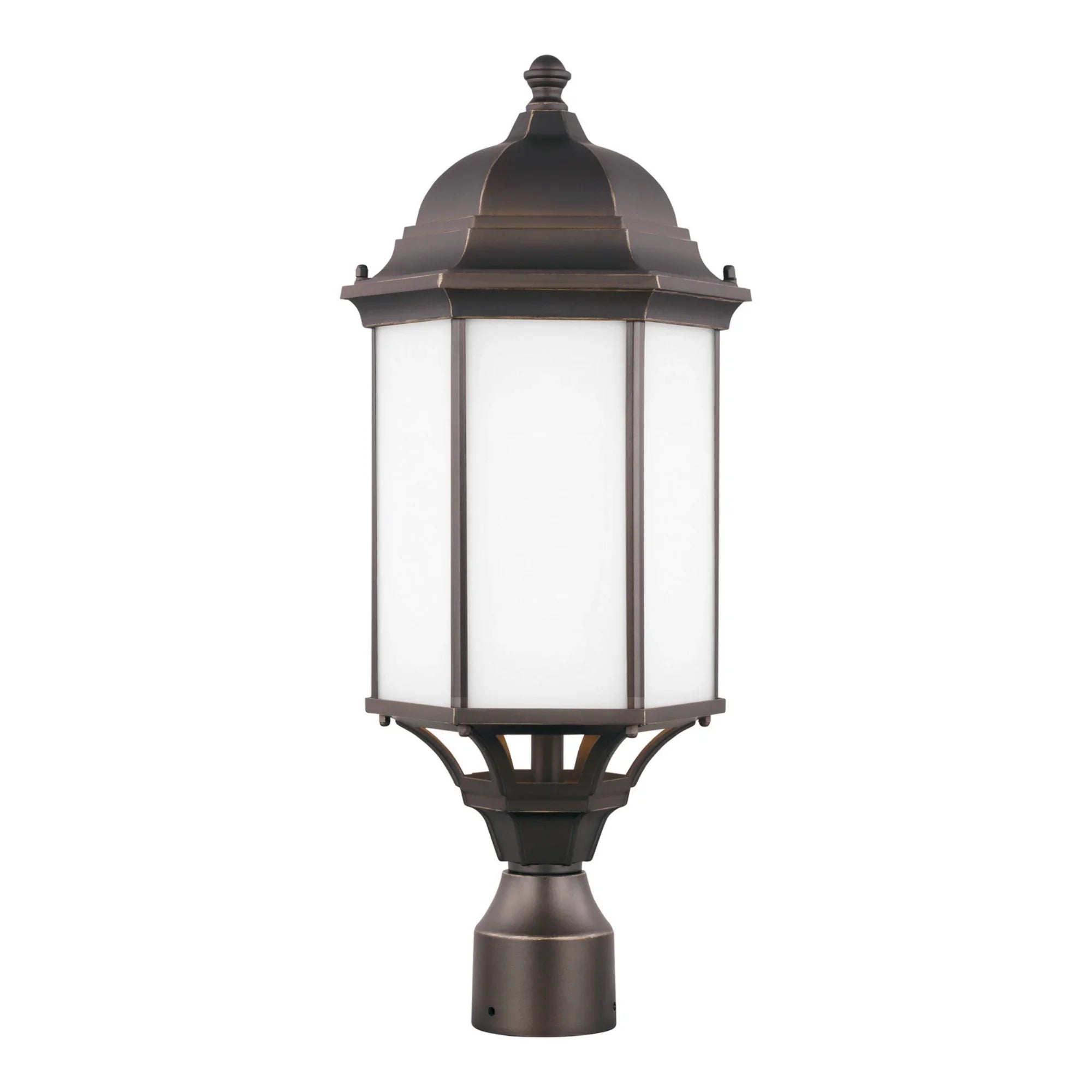 Sevier 22" Large Outdoor Post Lantern, Antique Bronze Finish with Satin Etched Glass - Bees Lighting
