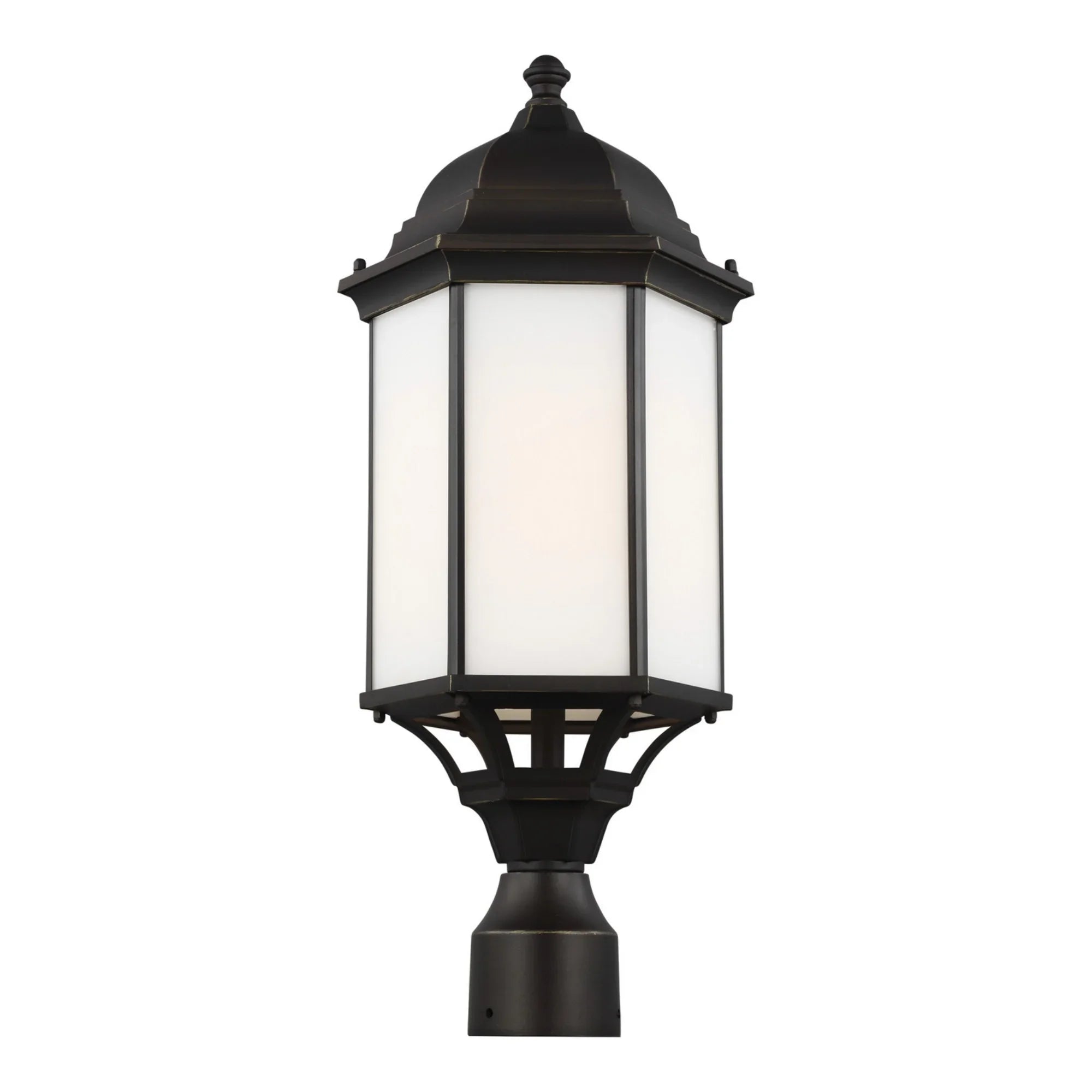 Sevier 22" Large Outdoor Post Lantern, Antique Bronze Finish with Satin Etched Glass - Bees Lighting