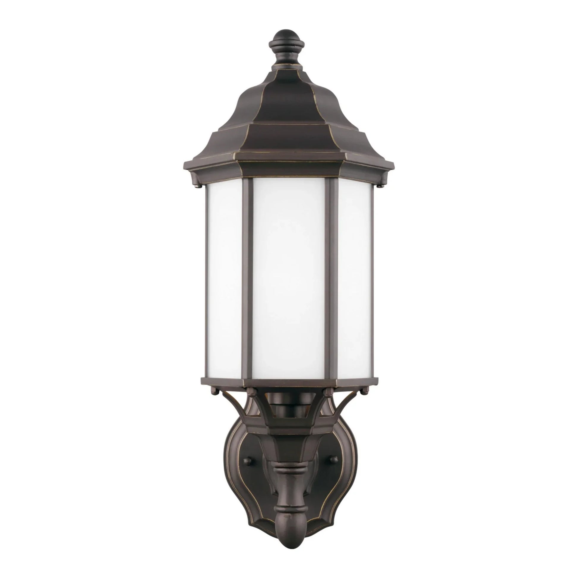 Sevier 16" Small Uplight Outdoor Wall Lantern, Antique Bronze Finish with Satin Etched Glass - Bees Lighting