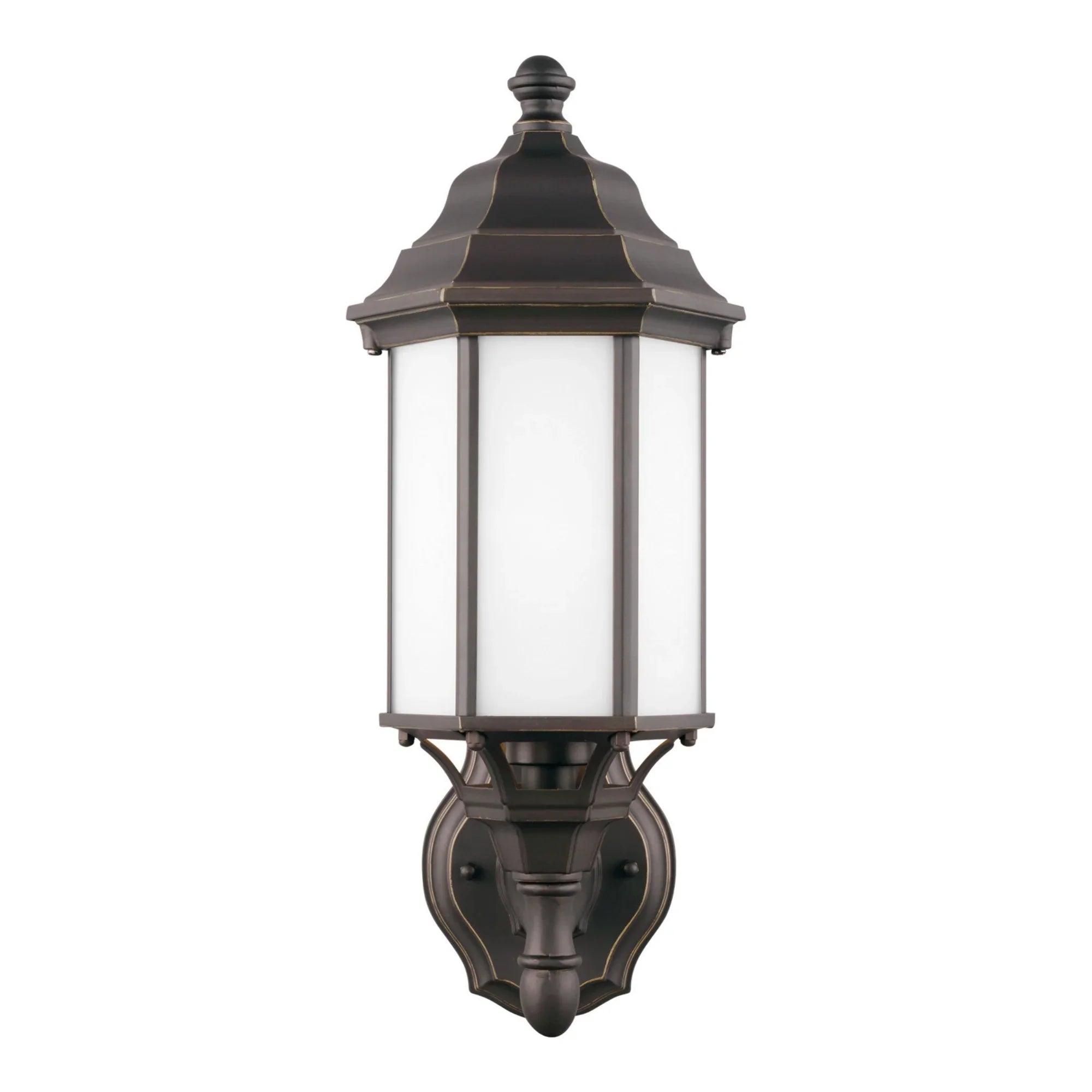 Sevier 16" Small Uplight Outdoor Wall Lantern, Antique Bronze Finish with Satin Etched Glass - Bees Lighting