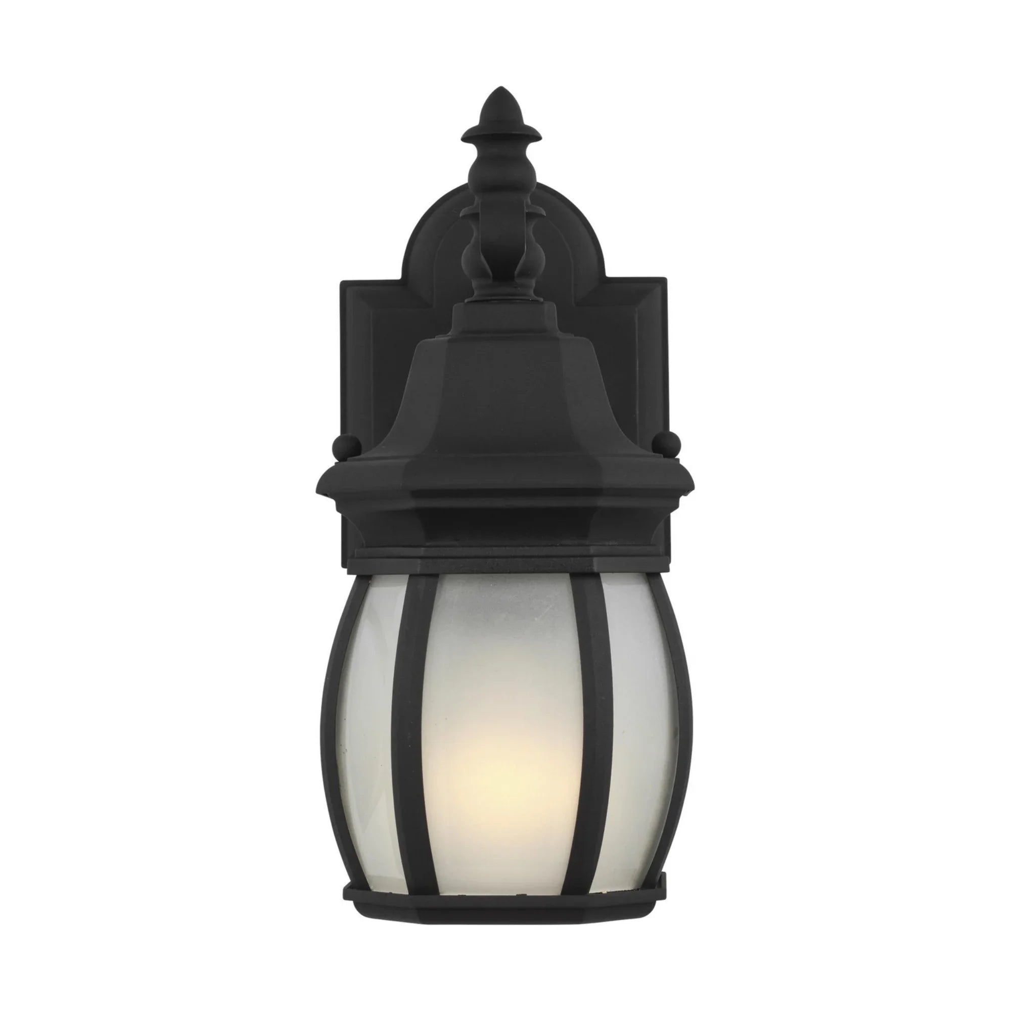 Wynfield 11" LED Small Outdoor Wall Lantern, Black Finish with Frosted Glass - Bees Lighting