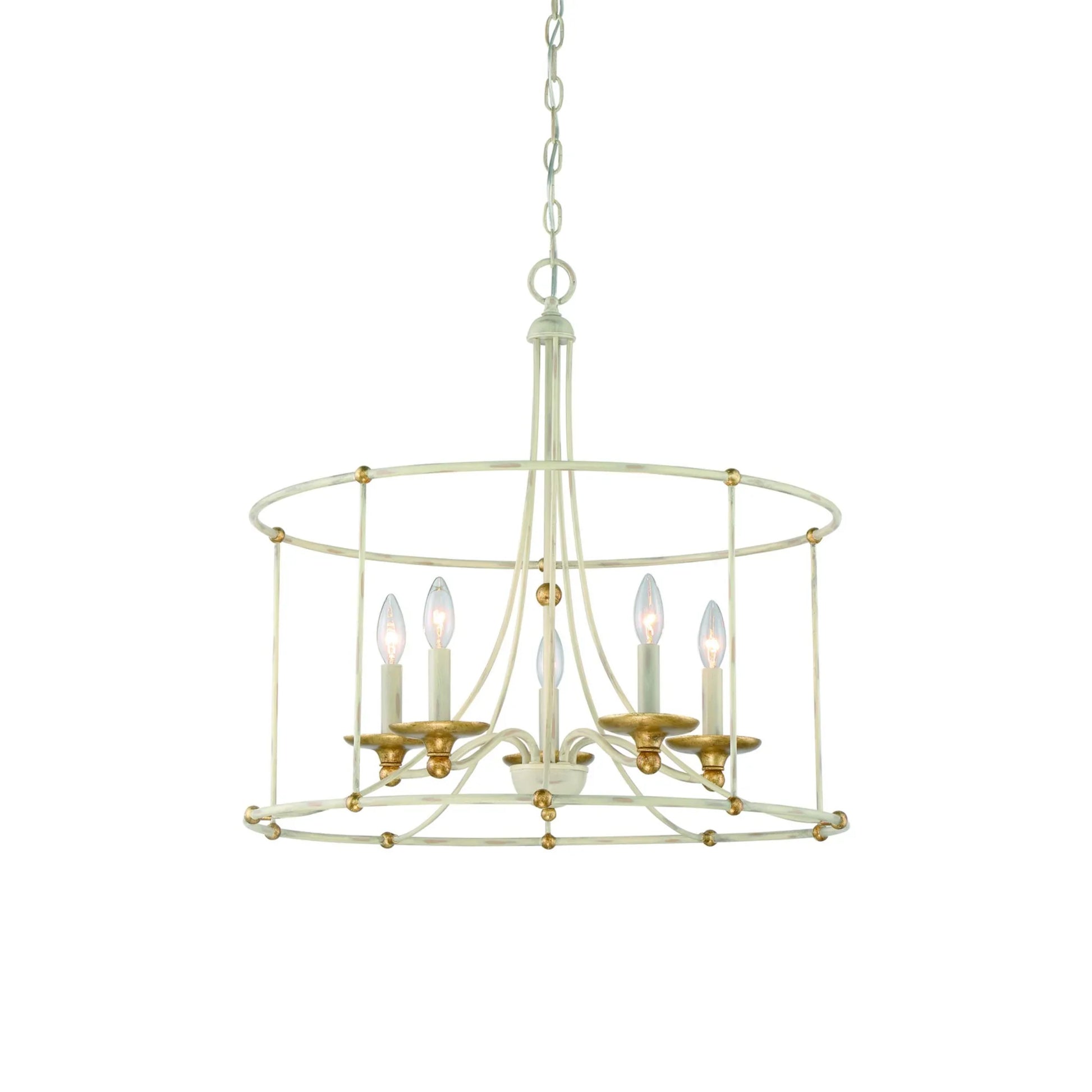 Westchester County 25" 5-Light Chandelier, Farmhouse White & Gold Finish - Bees Lighting