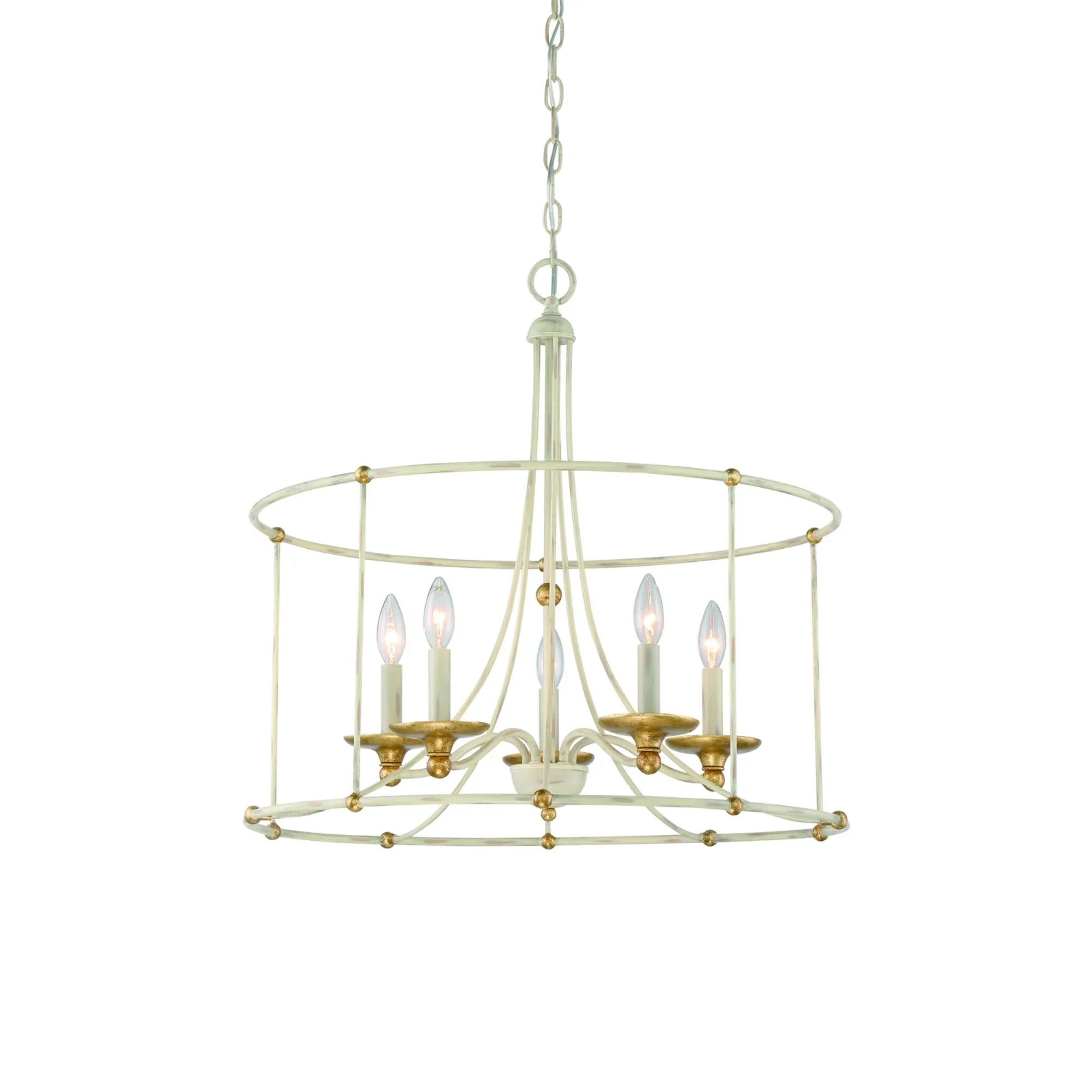 Westchester County 25" 5-Light Chandelier, Farmhouse White & Gold Finish - Bees Lighting