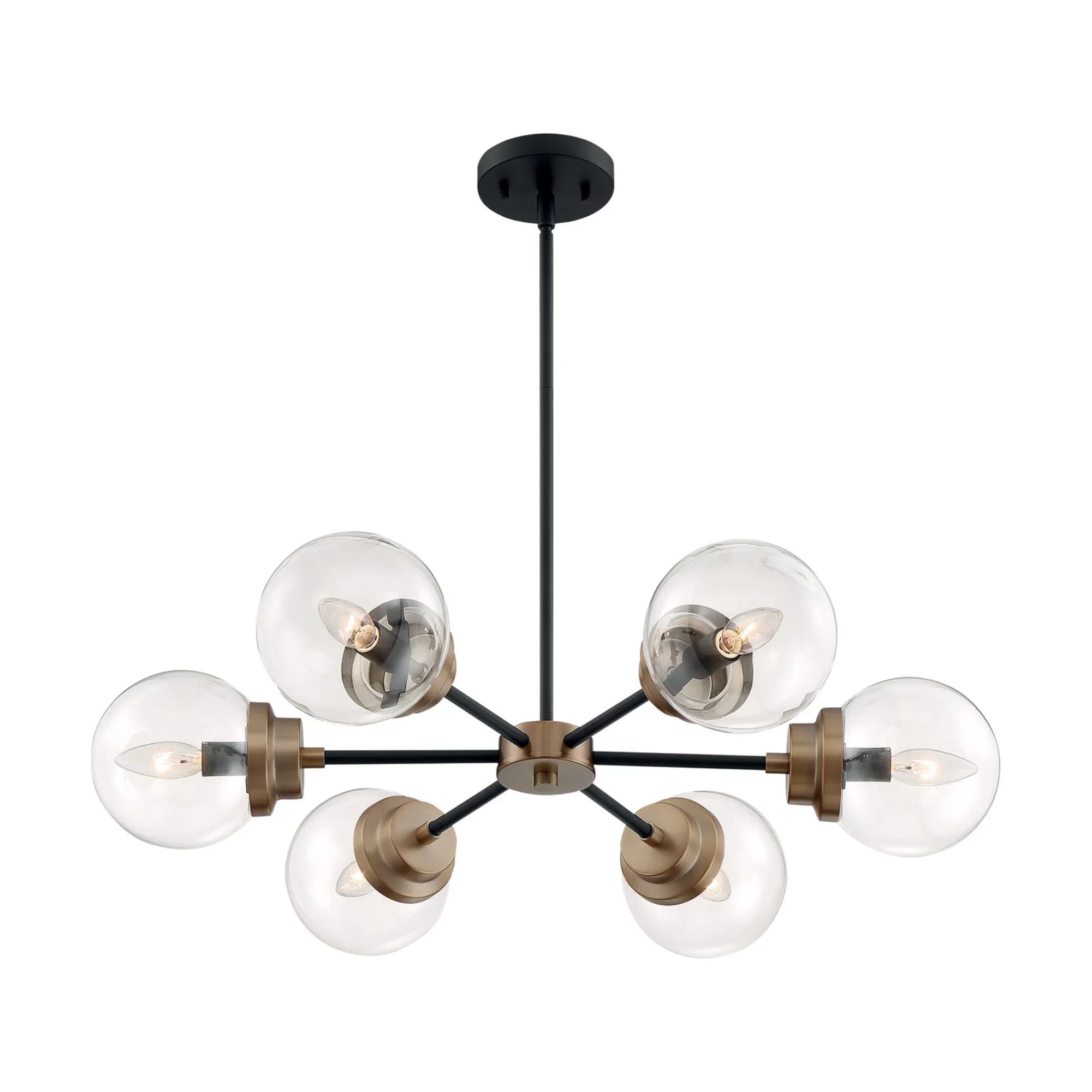 Axis 30" 6 Lights Chandelier, Black & Brass Finish - Bees Lighting