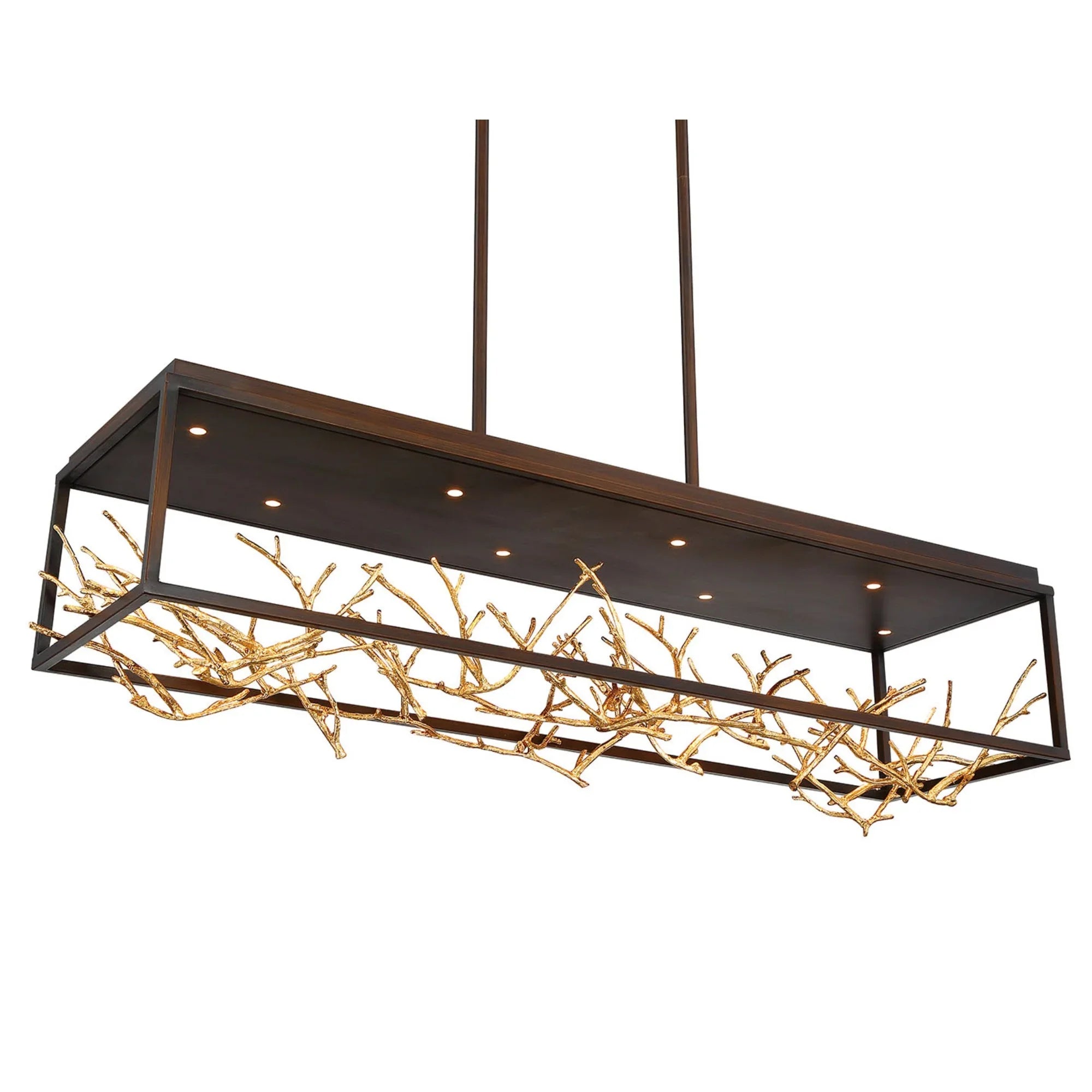 Aerie 8-Light 42" LED Linear Chandelier, Gold & Black Finish - Bees Lighting
