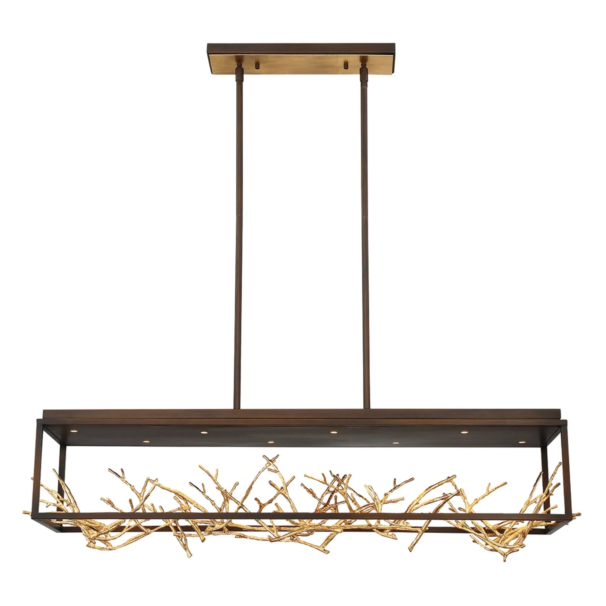 Aerie 8-Light 42" LED Linear Chandelier, Gold & Black Finish - Bees Lighting
