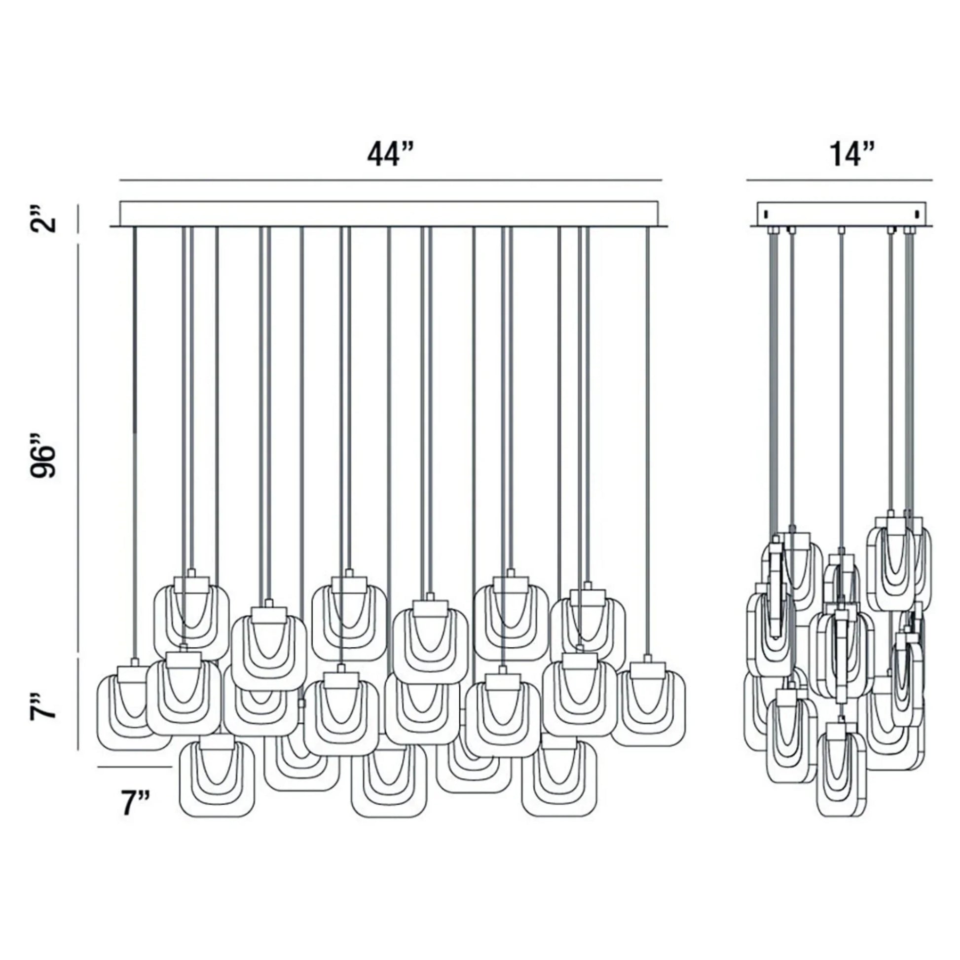 Paget 16-Light 44" LED Multi Drop Chandelier, Gold Finish - Bees Lighting