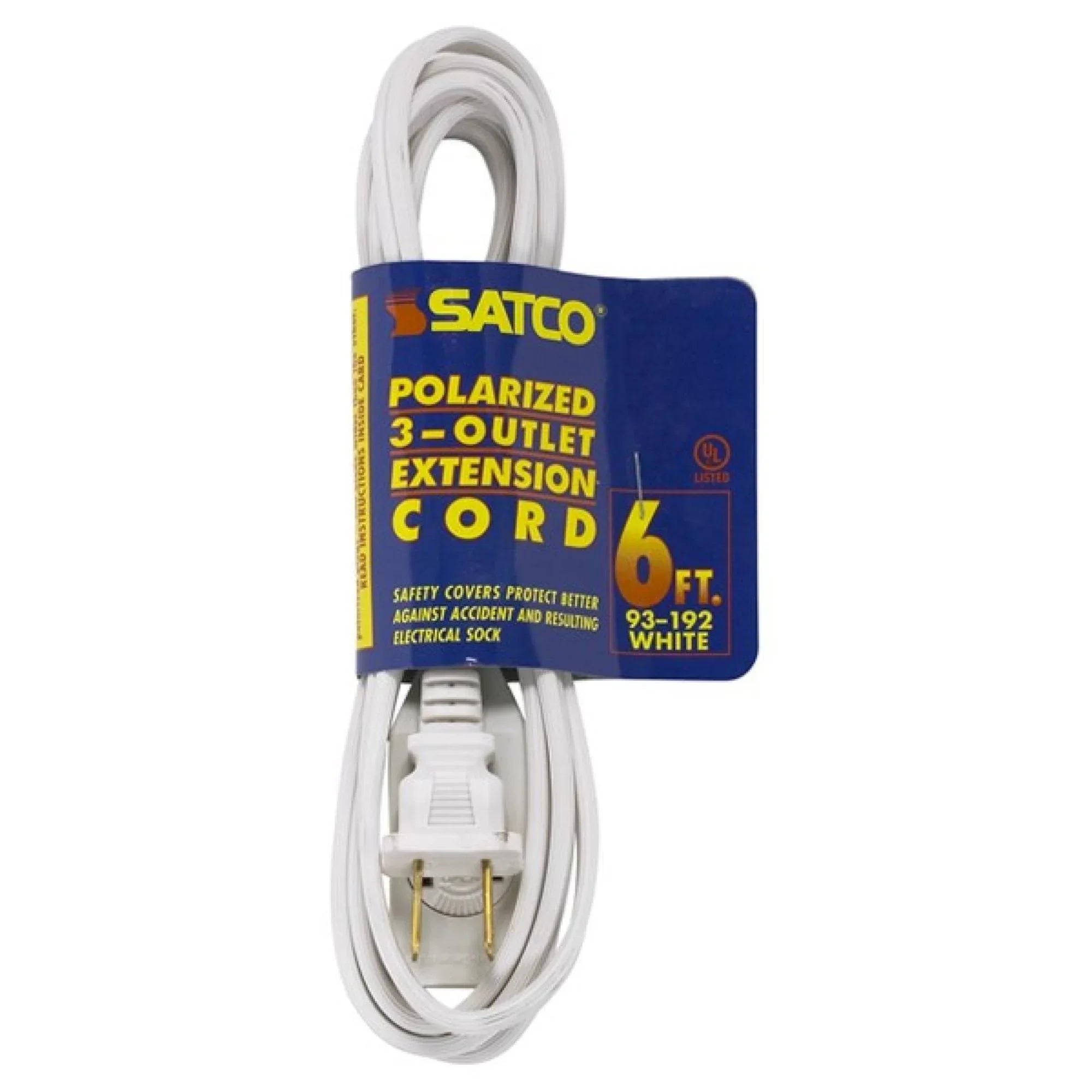 6 ft. Extension Cord 2 Prong, 16/2 Gauge SPT, 3 Outlets, White - Bees Lighting