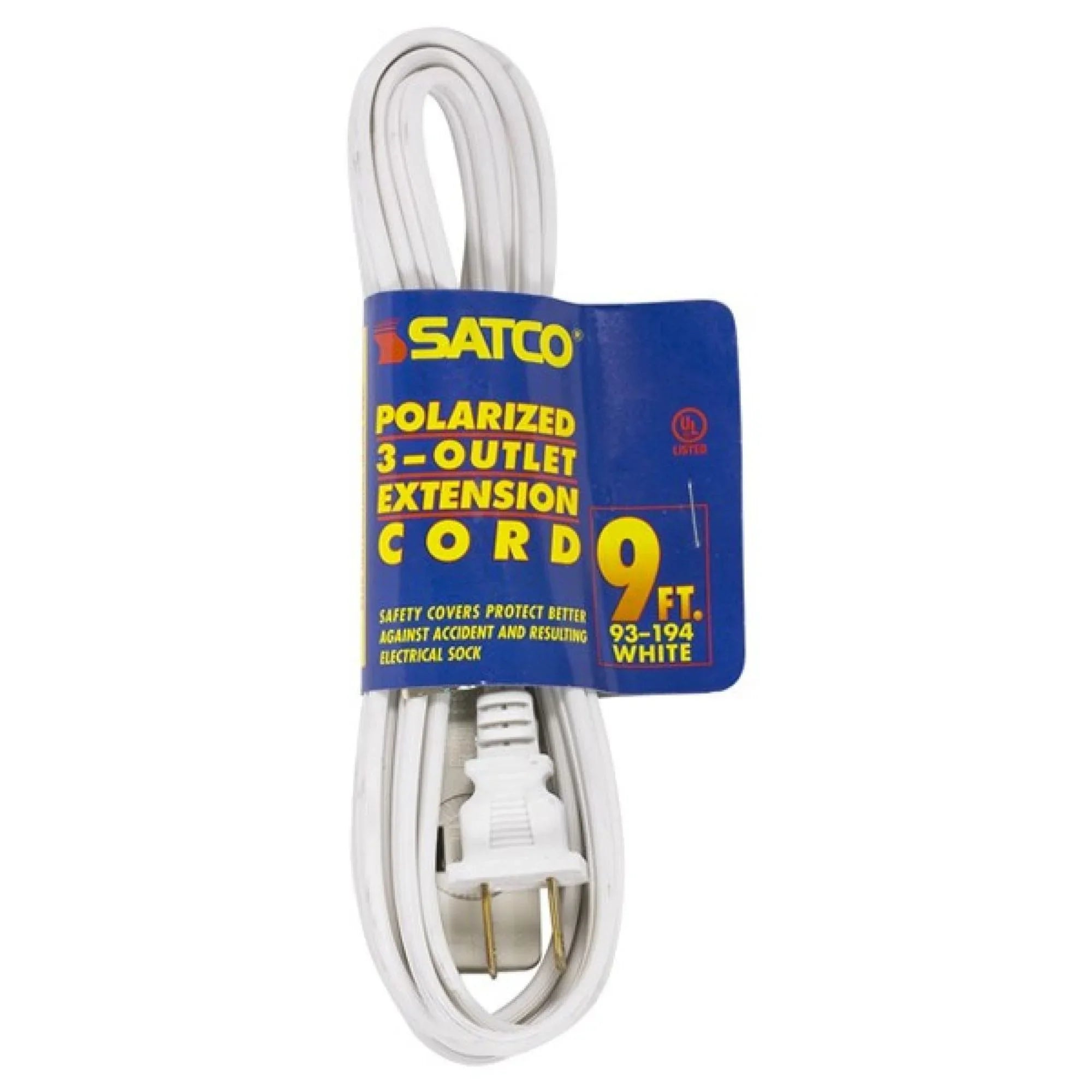 9 ft. Extension Cord 2 Prong, 16/2 Gauge SPT, 3 Outlets, White - Bees Lighting