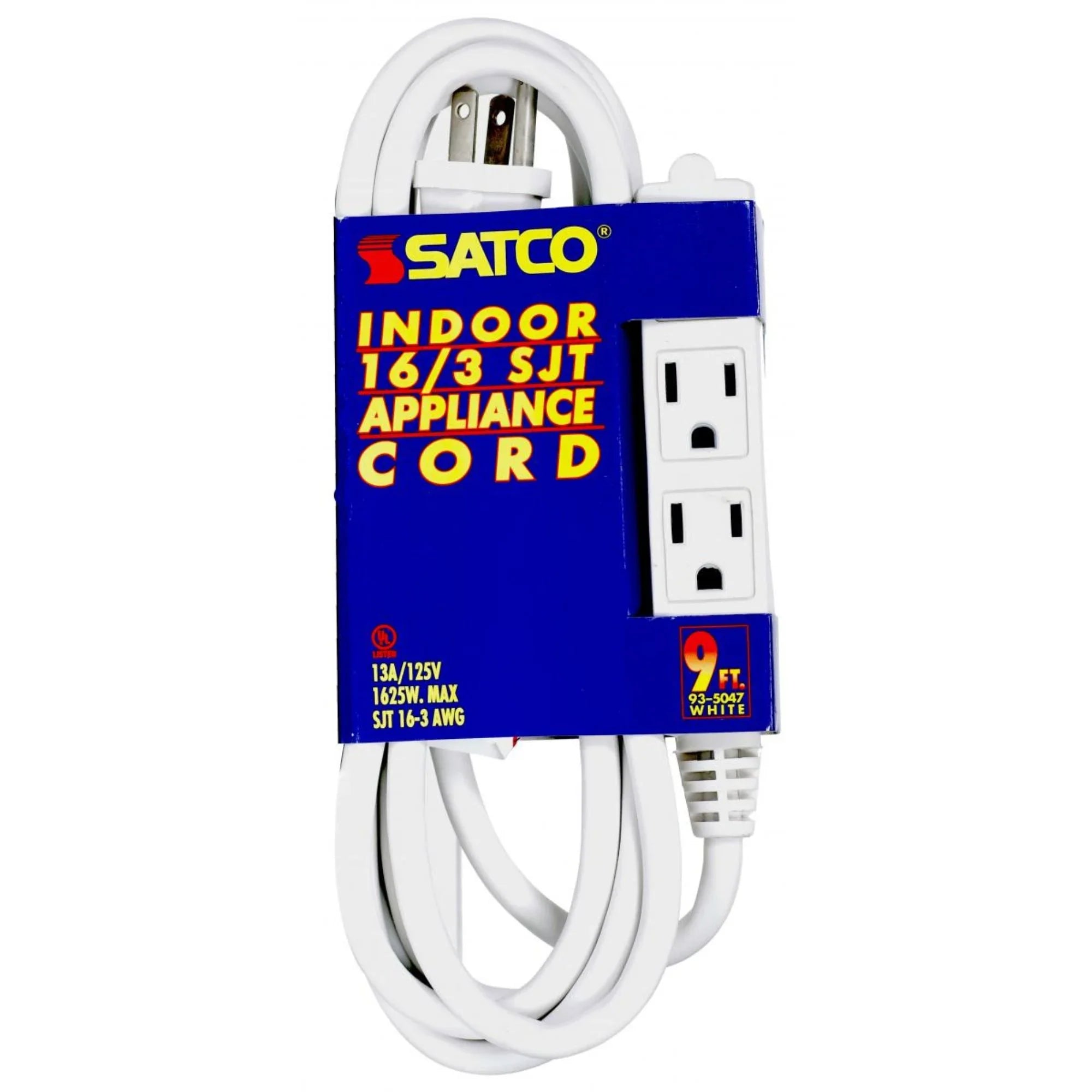 9 ft. Extension Cord 16/3 Gauge SJT, 3 Outlets, White - Bees Lighting