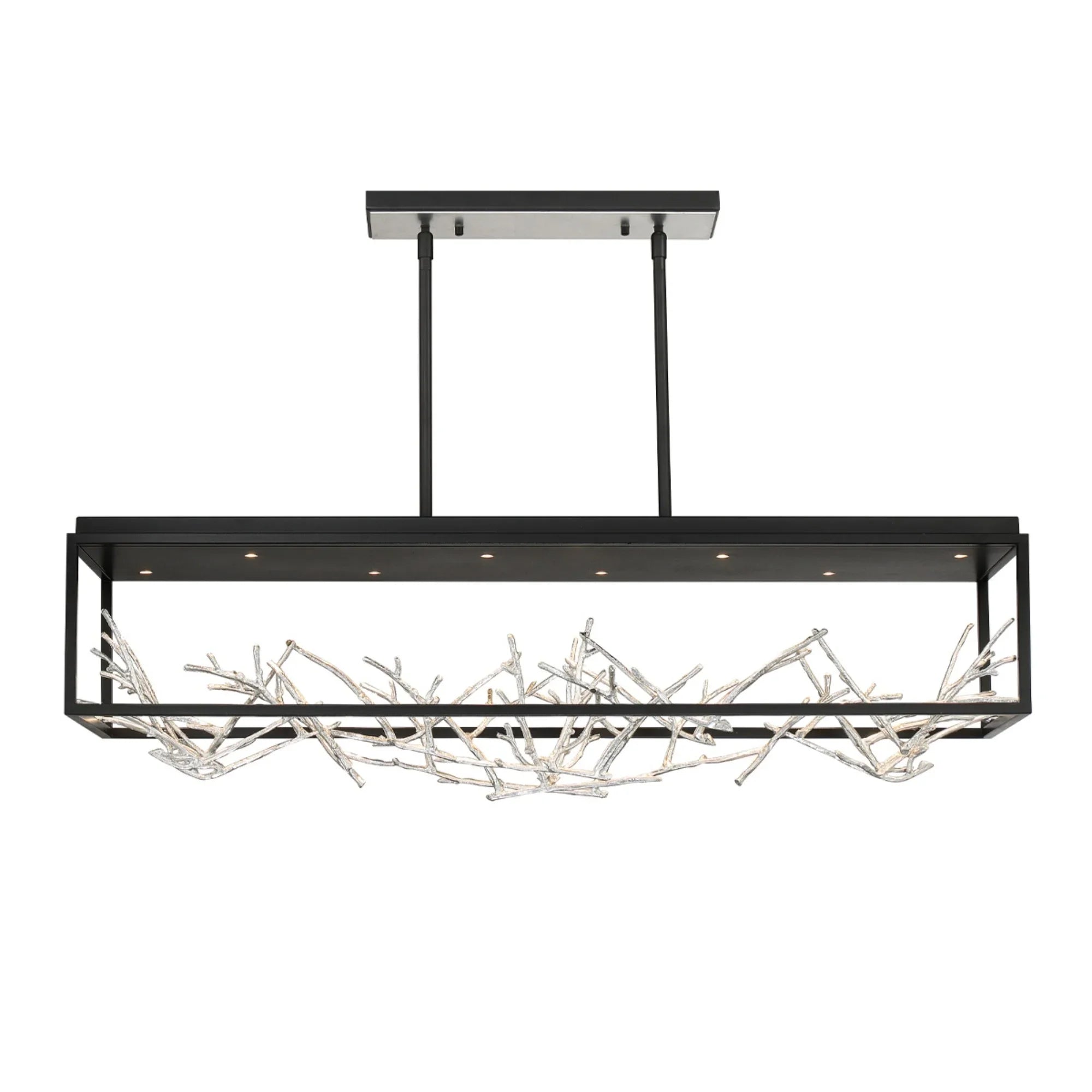 Aerie 8-Light 42" LED Linear Chandelier, Silver & Black Finish - Bees Lighting