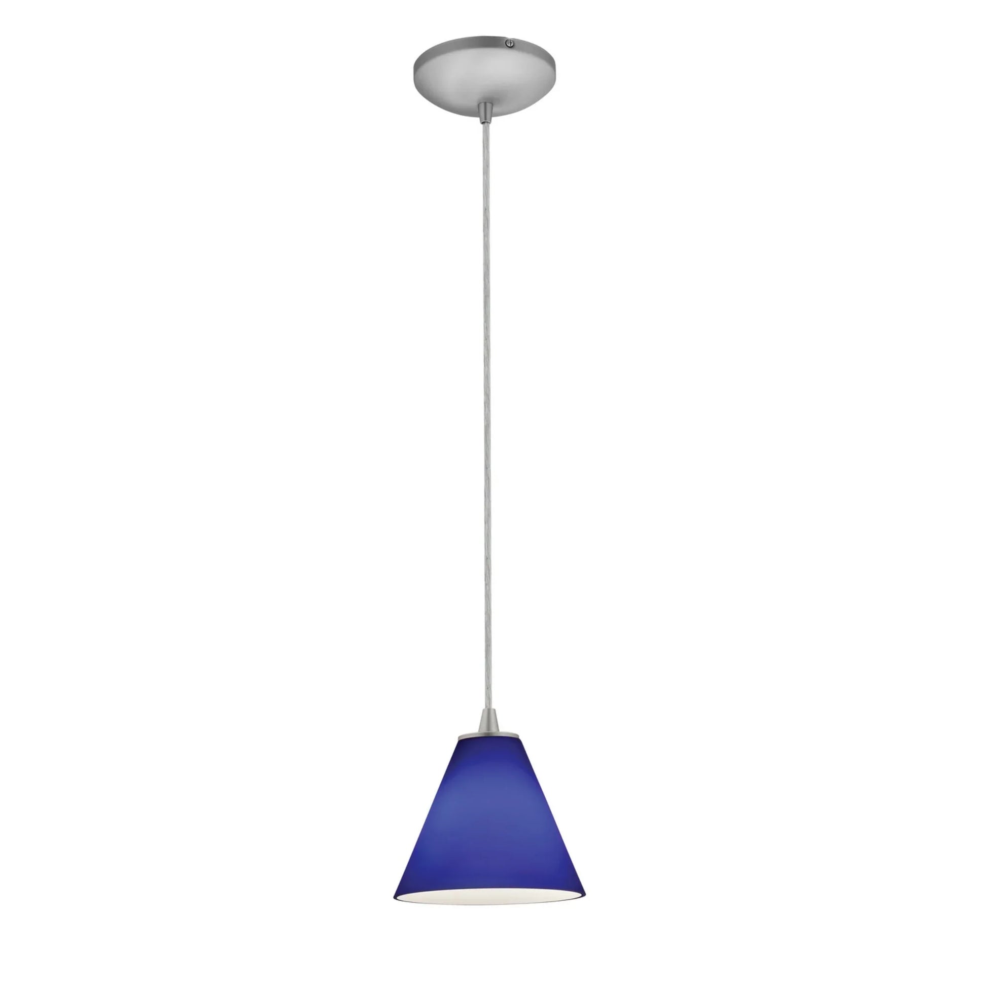 Martini 7" LED Pendant, Brushed Steel Finish, Cobalt Diffuser, Cord - Bees Lighting