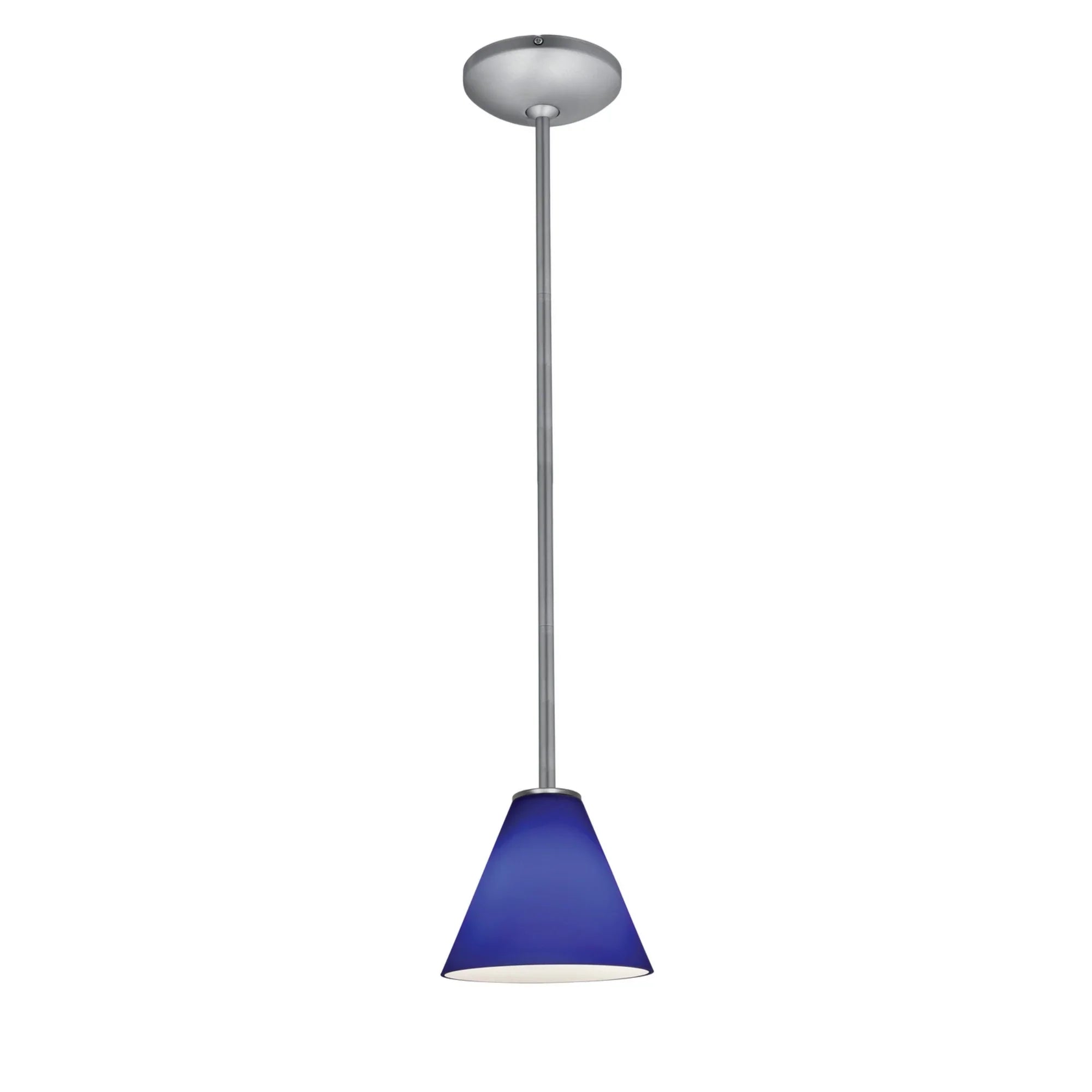 Martini 7" LED Pendant, Brushed Steel Finish, Cobalt Diffuser, Rod - Bees Lighting