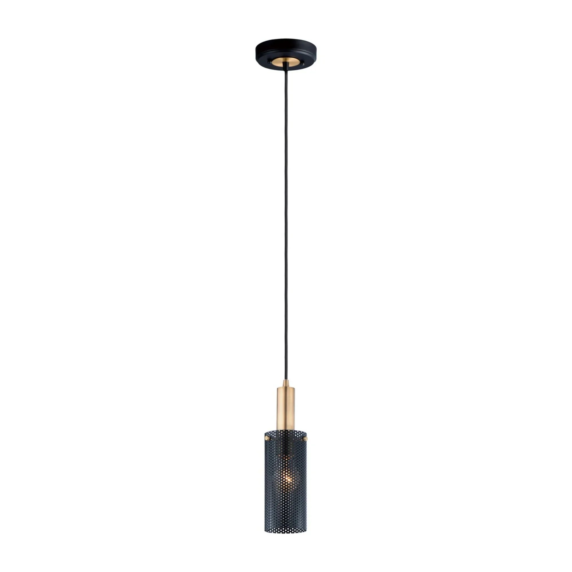 Perf 13" Mini Pendant, Black & Satin Brass Finish - Bees Lighting
