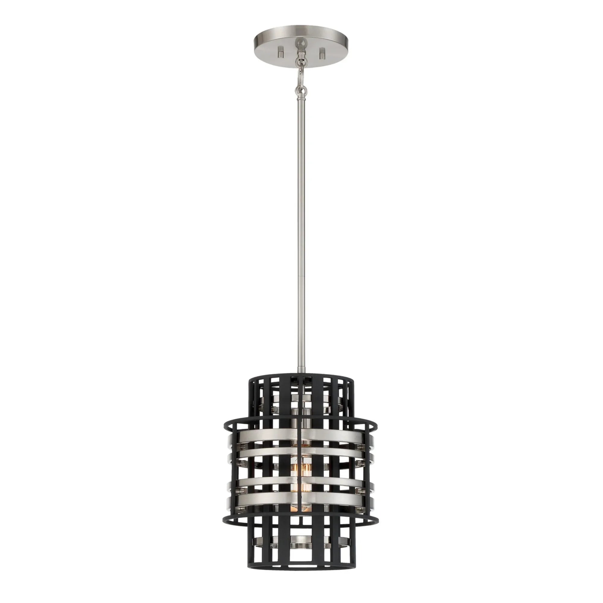 Presten 13" Mini Pendant, Brushed Nickel & Sand Coal Finish - Bees Lighting