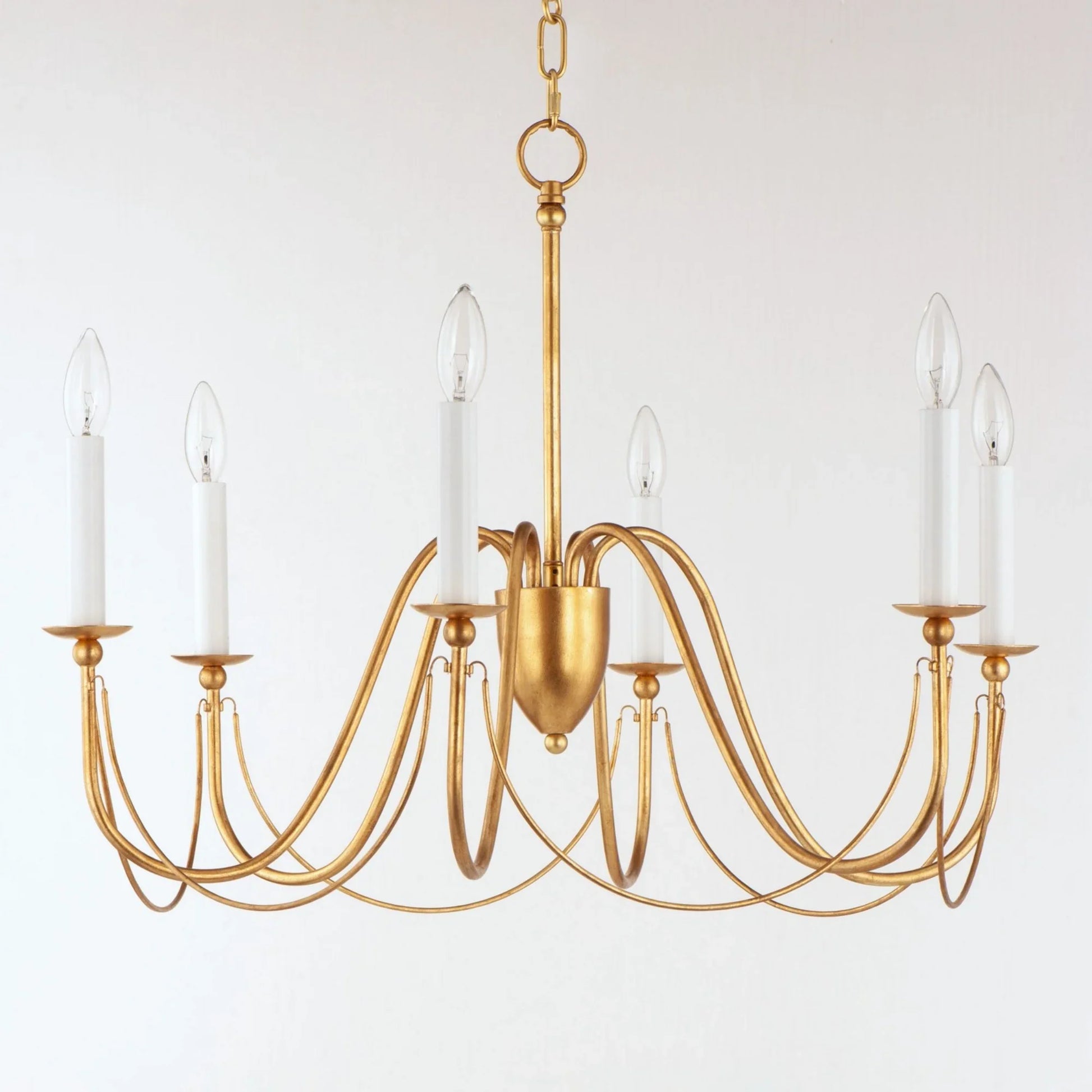Plumette 28" 6-Light Chandelier, Gold Leaf Finish - Bees Lighting