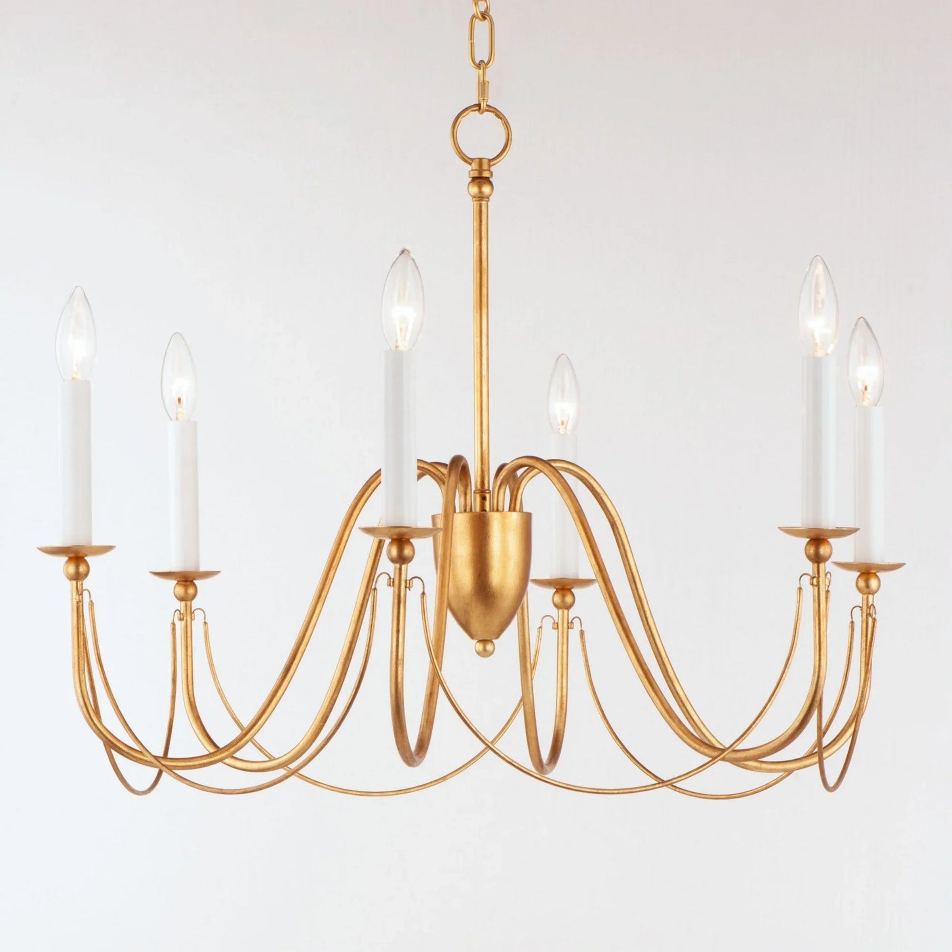 Plumette 28" 6-Light Chandelier, Gold Leaf Finish - Bees Lighting