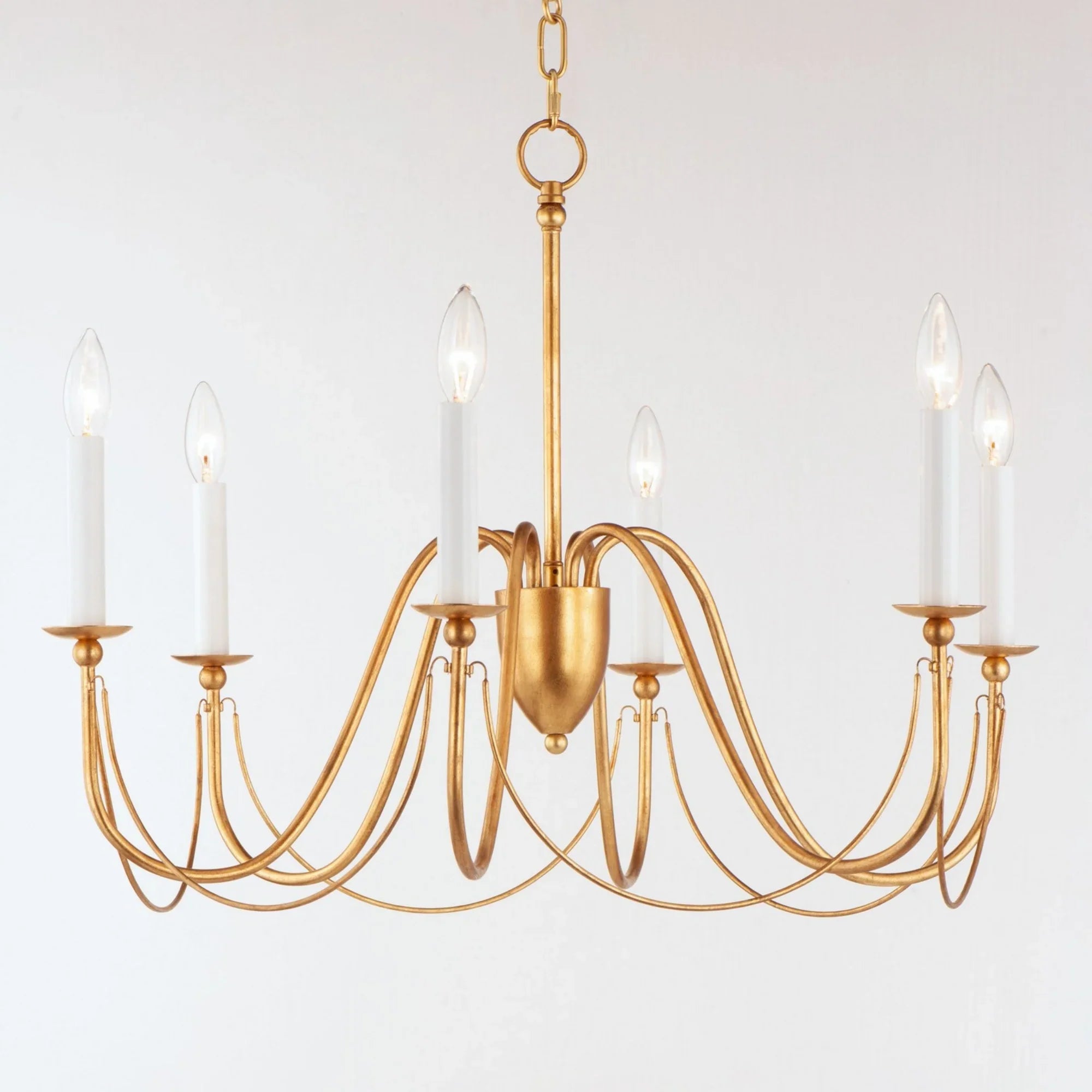 Plumette 28" 6-Light Chandelier, Gold Leaf Finish - Bees Lighting