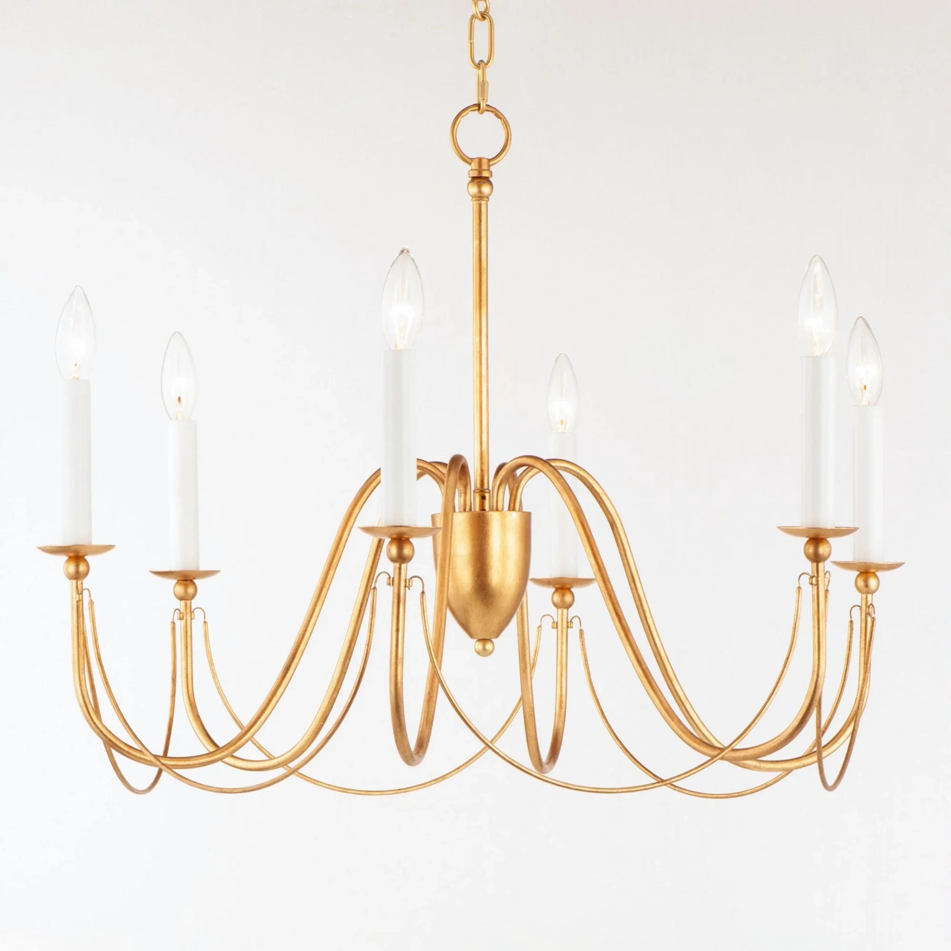 Plumette 28" 6-Light Chandelier, Gold Leaf Finish - Bees Lighting