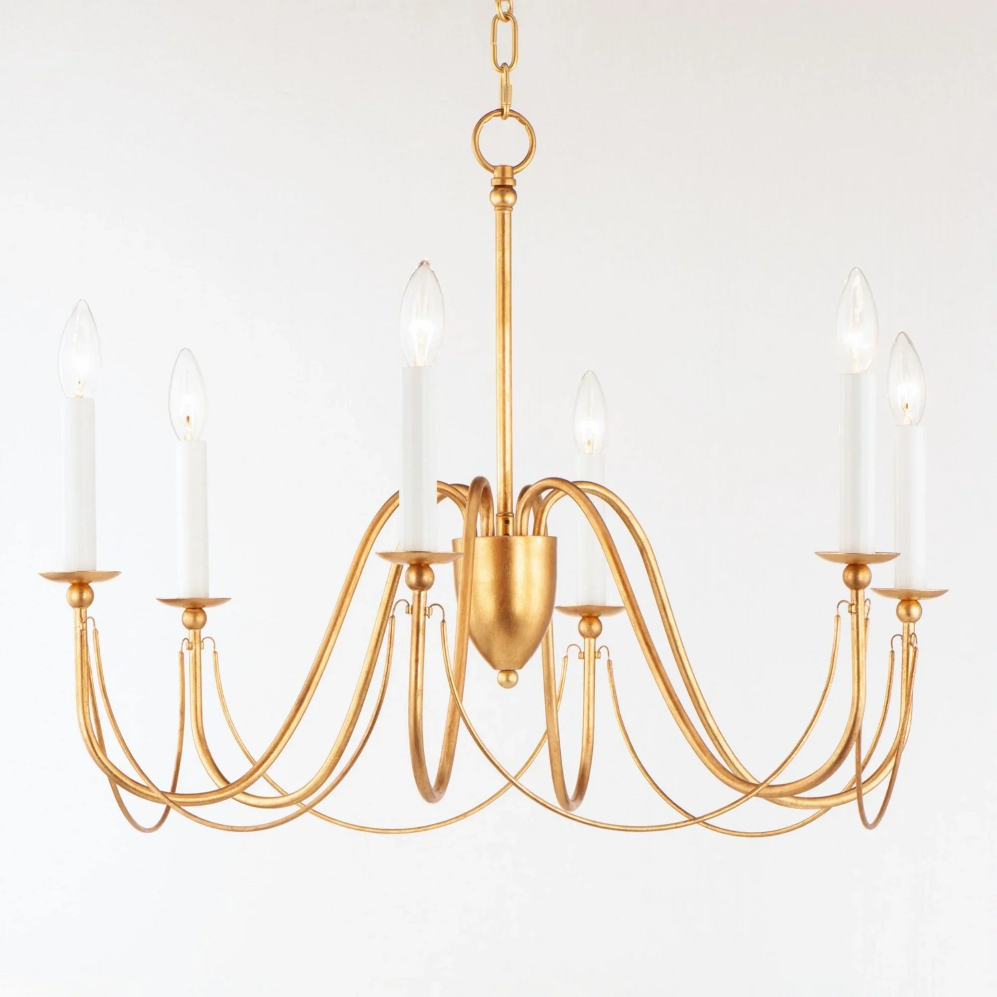 Plumette 28" 6-Light Chandelier, Gold Leaf Finish - Bees Lighting