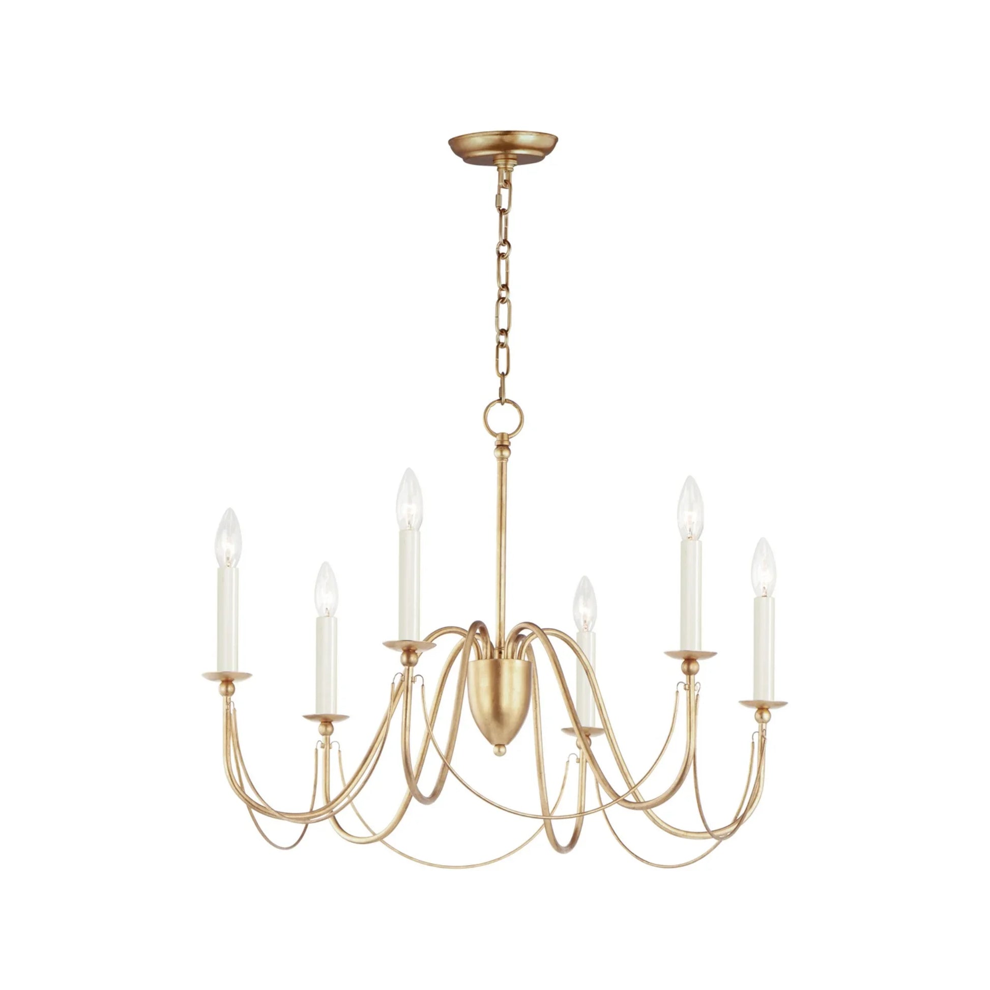 Plumette 28" 6-Light Chandelier, Gold Leaf Finish - Bees Lighting