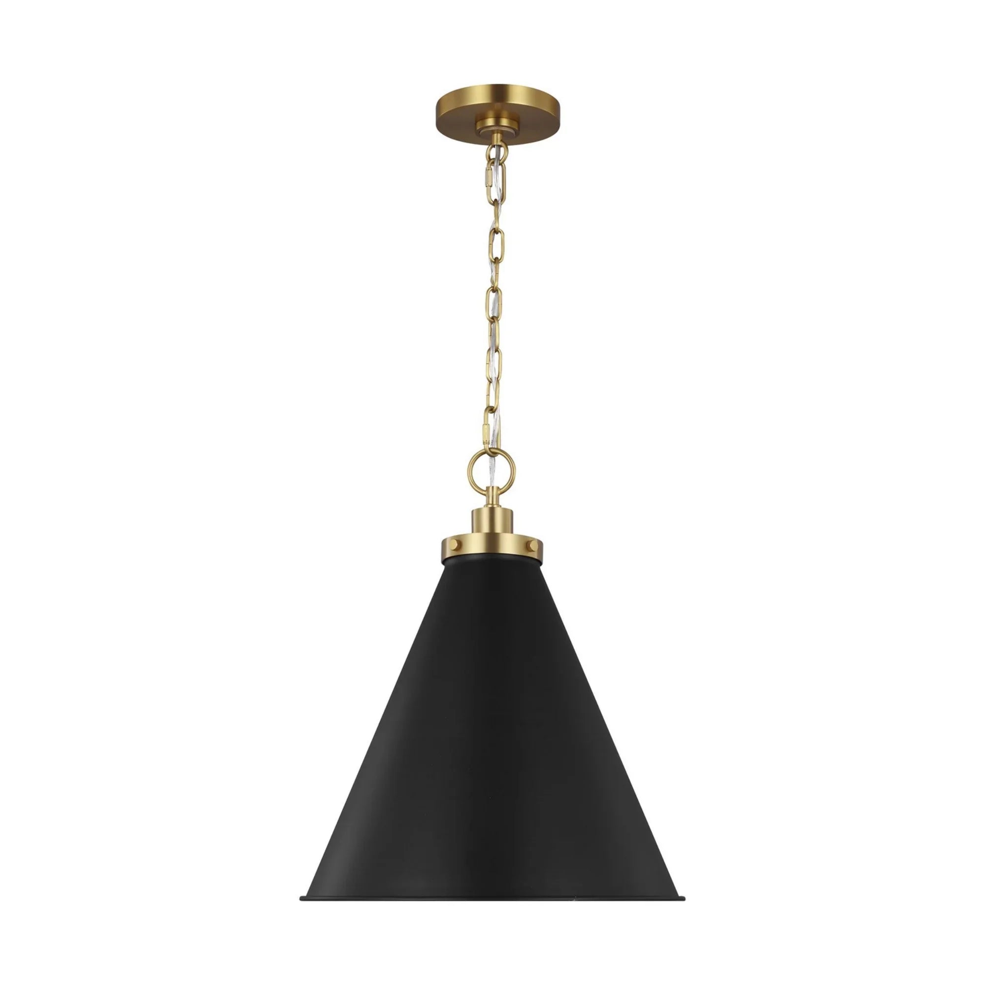 Wellfleet Medium Cone Pendant, Midnight Black & Burnished Brass Finish - Bees Lighting