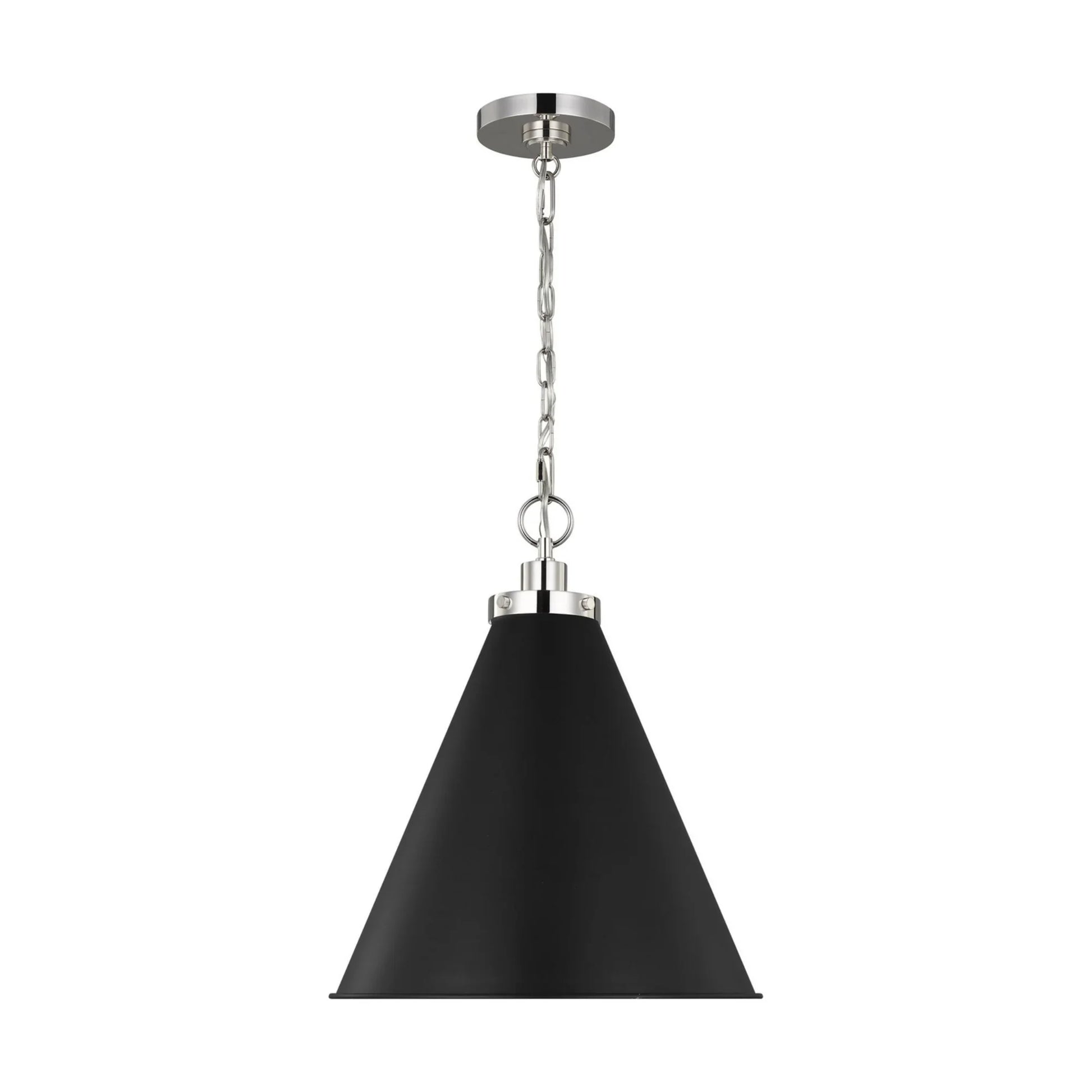 Wellfleet Medium Cone Pendant, Midnight Black & Polished Nickel Finish - Bees Lighting