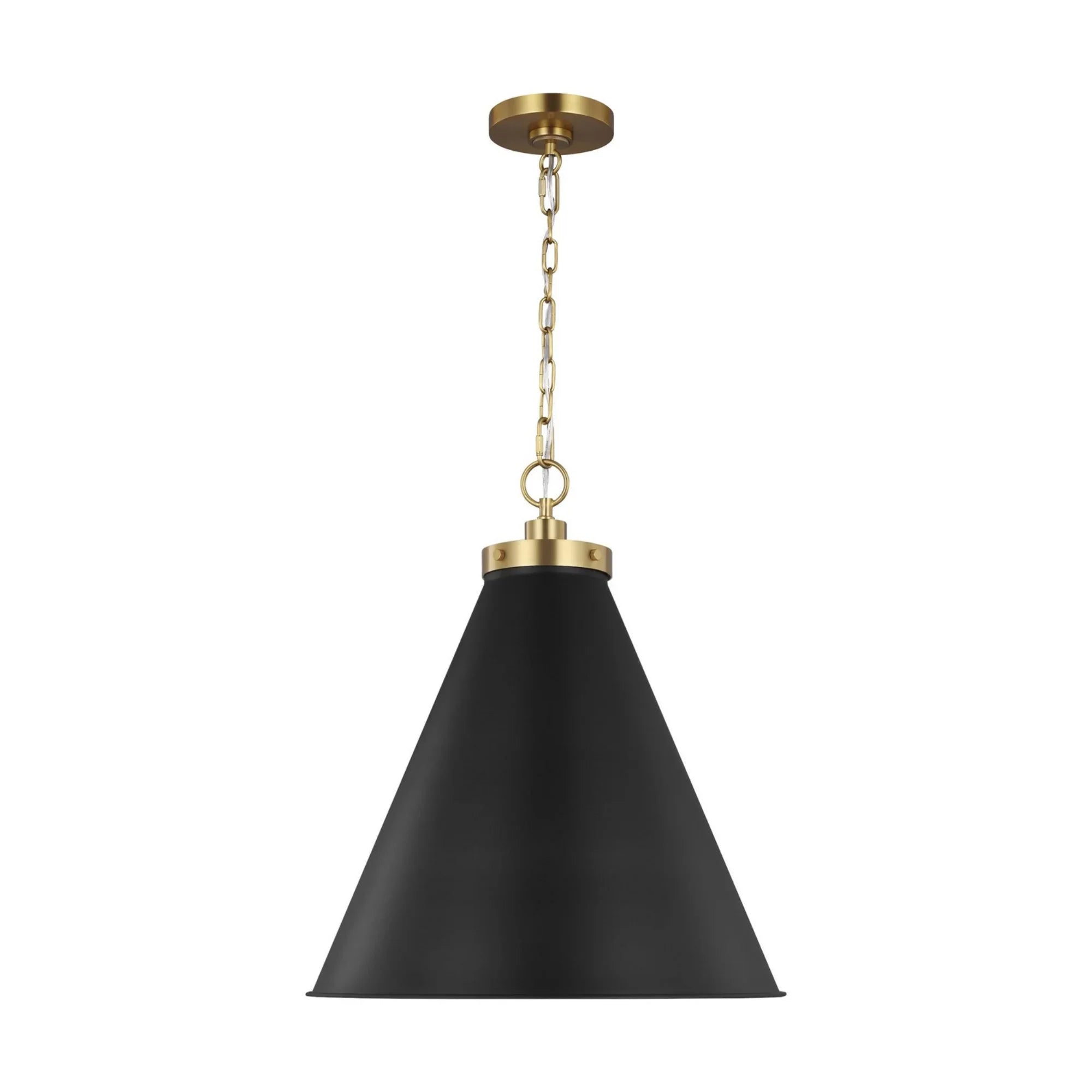 Wellfleet Large Cone Pendant, Midnight Black & Burnished Brass Finish - Bees Lighting