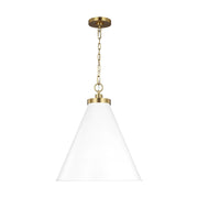 Wellfleet Large Cone Pendant, Matte White & Burnished Brass Finish - Bees Lighting