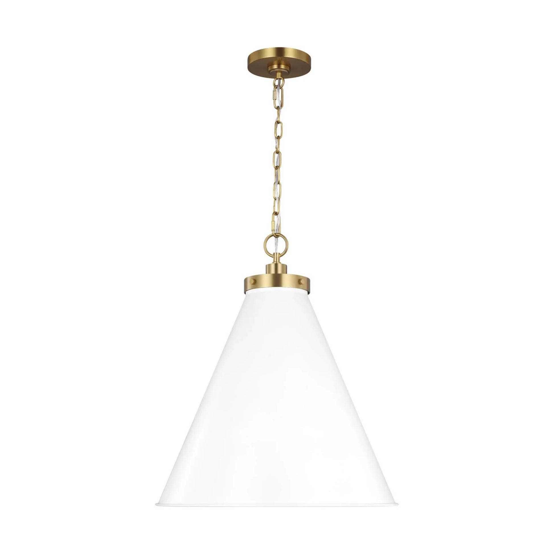 Wellfleet Large Cone Pendant, Matte White & Burnished Brass Finish - Bees Lighting