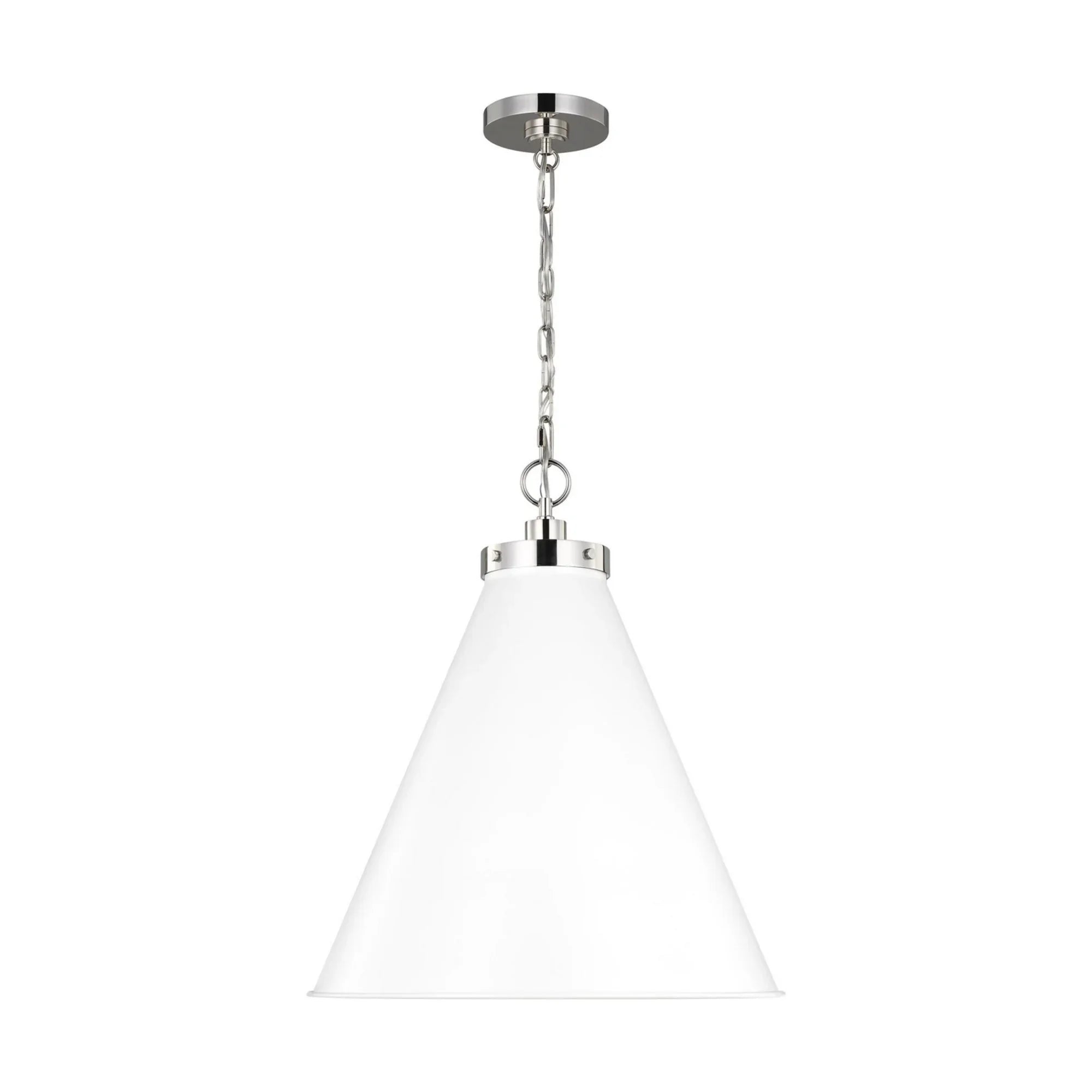 Wellfleet Large Cone Pendant, Matte White & Polished Nickel Finish - Bees Lighting