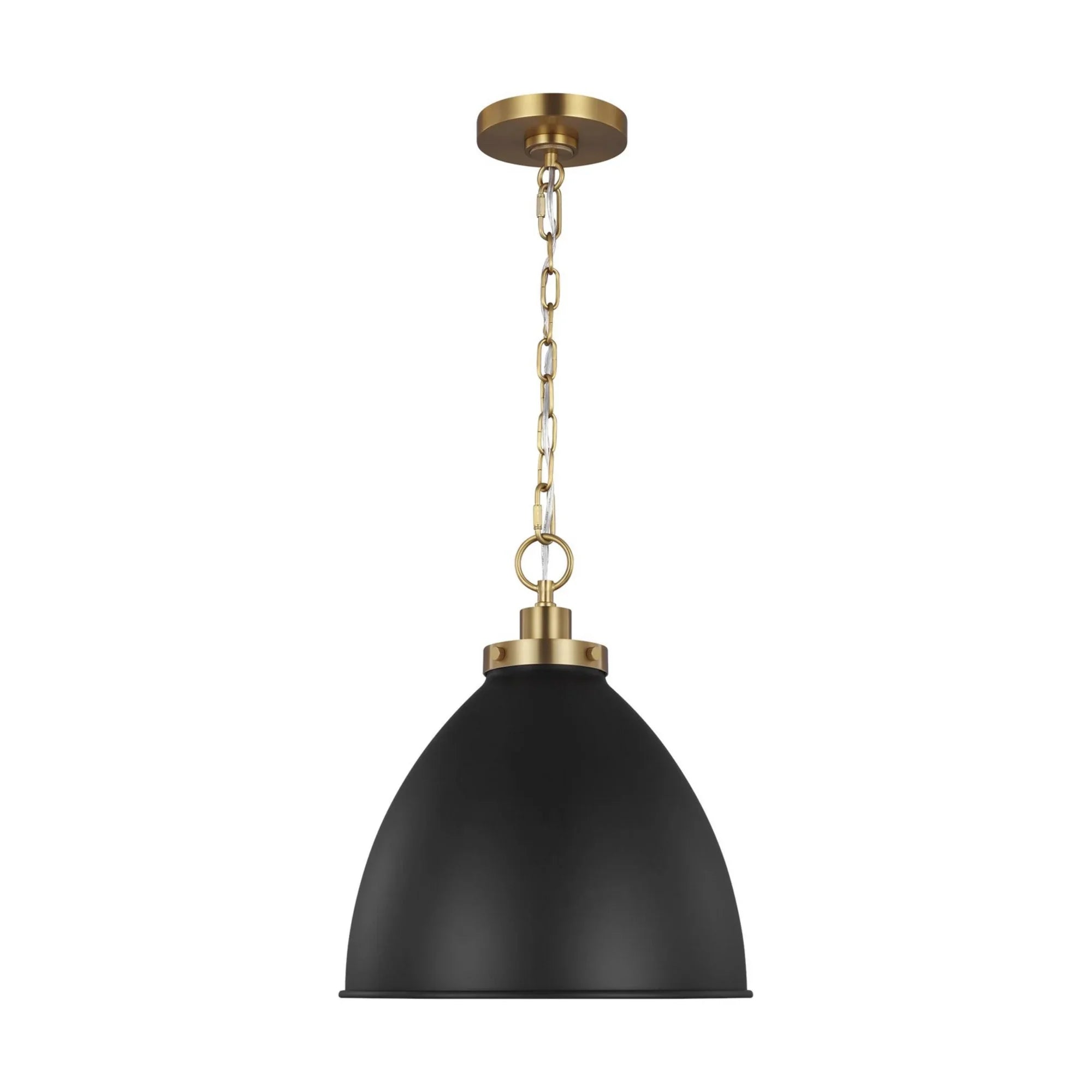 Wellfleet Medium Dome Pendant, Midnight Black & Burnished Brass Finish - Bees Lighting