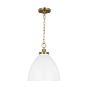 Wellfleet Medium Dome Pendant, Matte White & Burnished Brass Finish - Bees Lighting